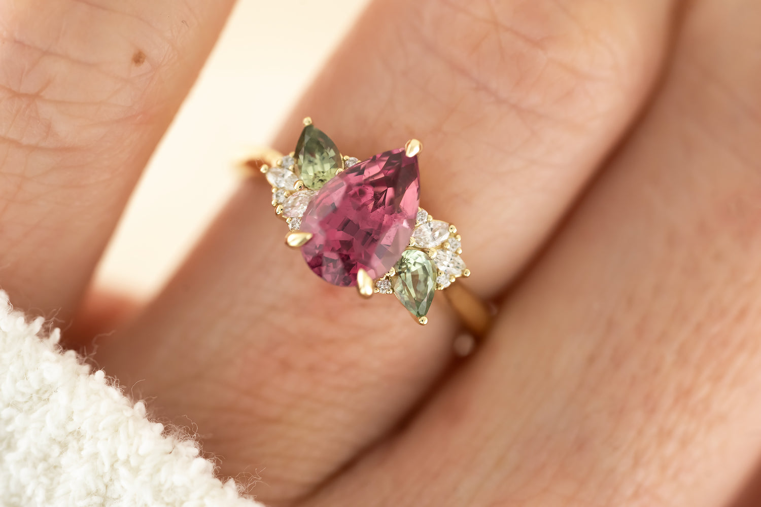The Fleur Ring - 2.64 CT Pear Malaya Garnet - Lavender Creek Gems
