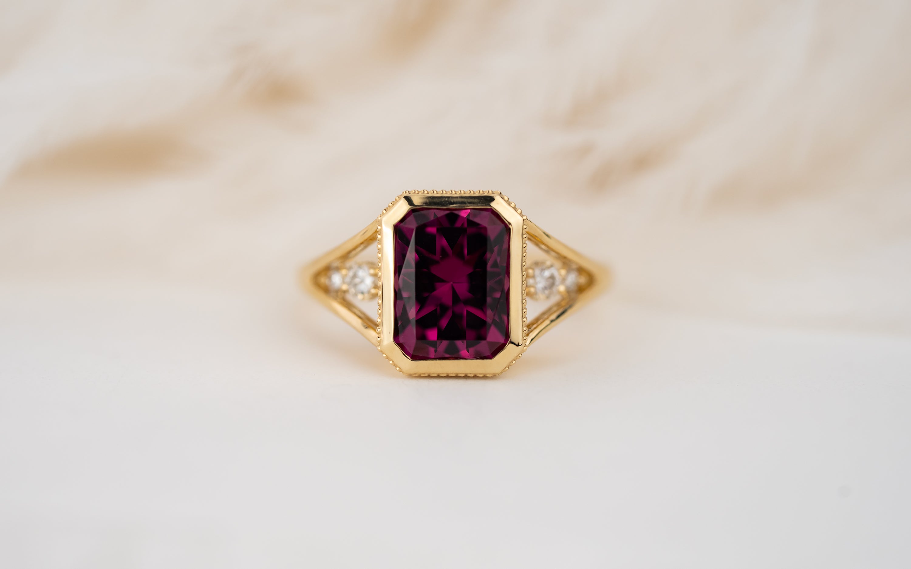 The Sitara Ring | 3.8 CT Radiant Rose Garnet