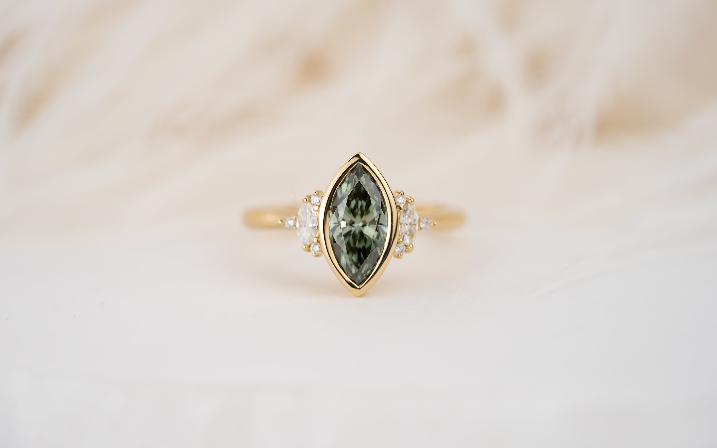 The Bezel Maren Ring | 1.1 CT Marquise Green Diamond