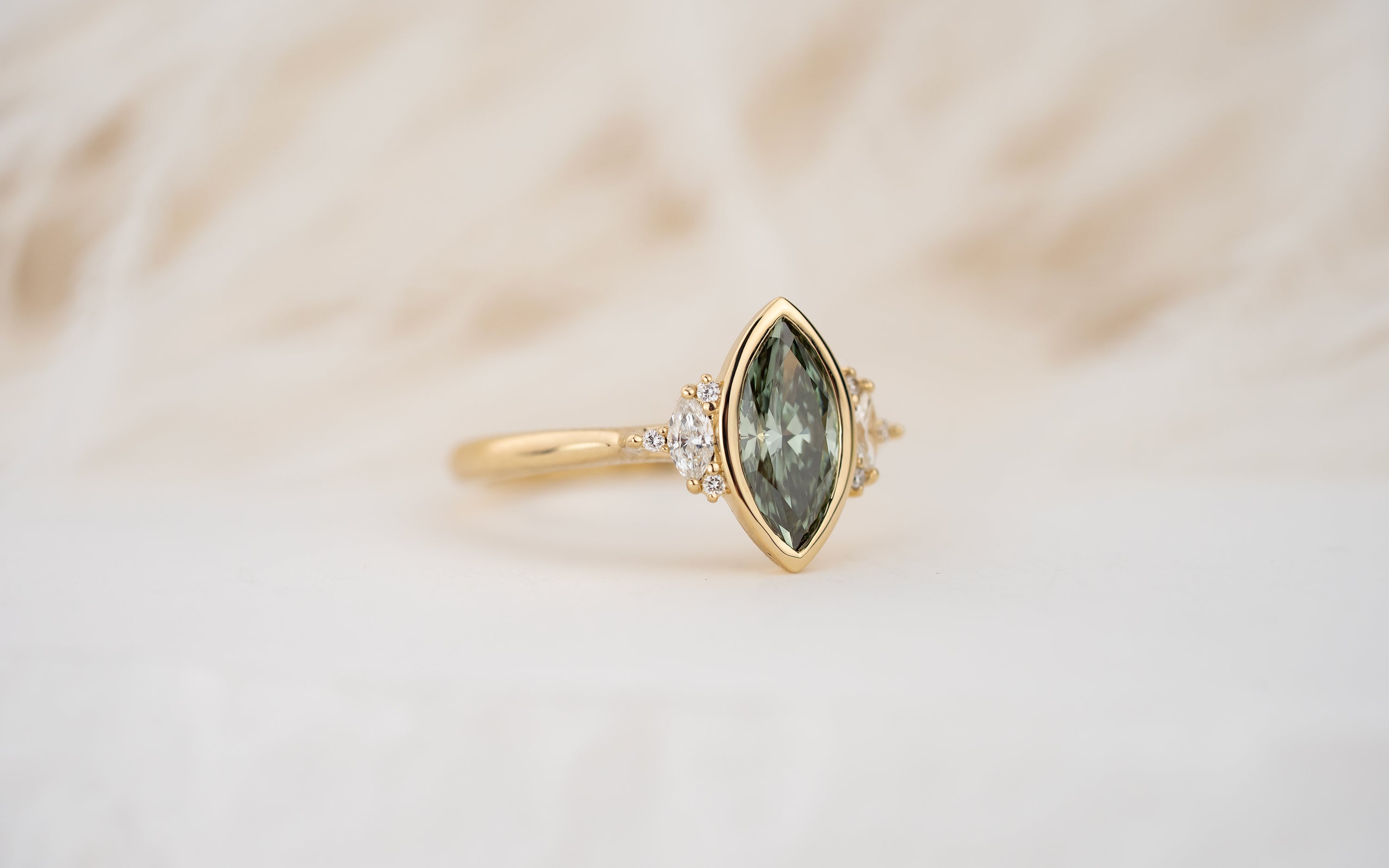 The Bezel Maren Ring | 1.1 CT Marquise Green Diamond