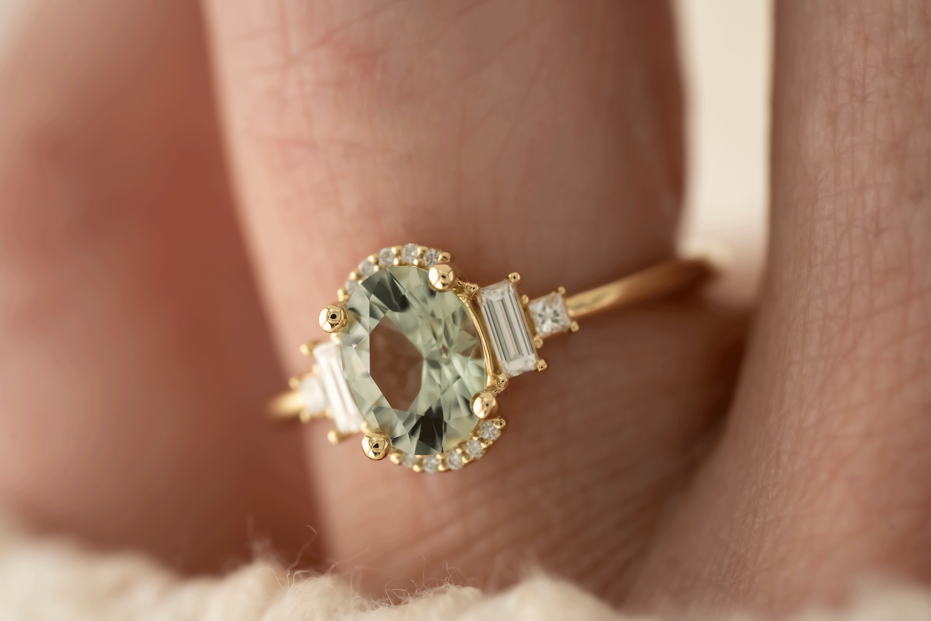 The Sura Ring | 1.27 CT Oval Sage Green Tourmaline - Lavender Creek Gems