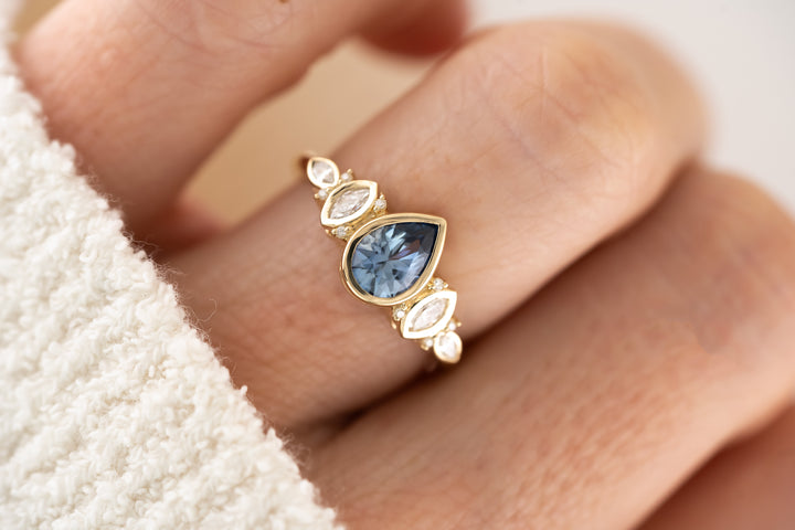 The Bezel Maeve Ring - 0.9 CT Pear Blue Sapphire