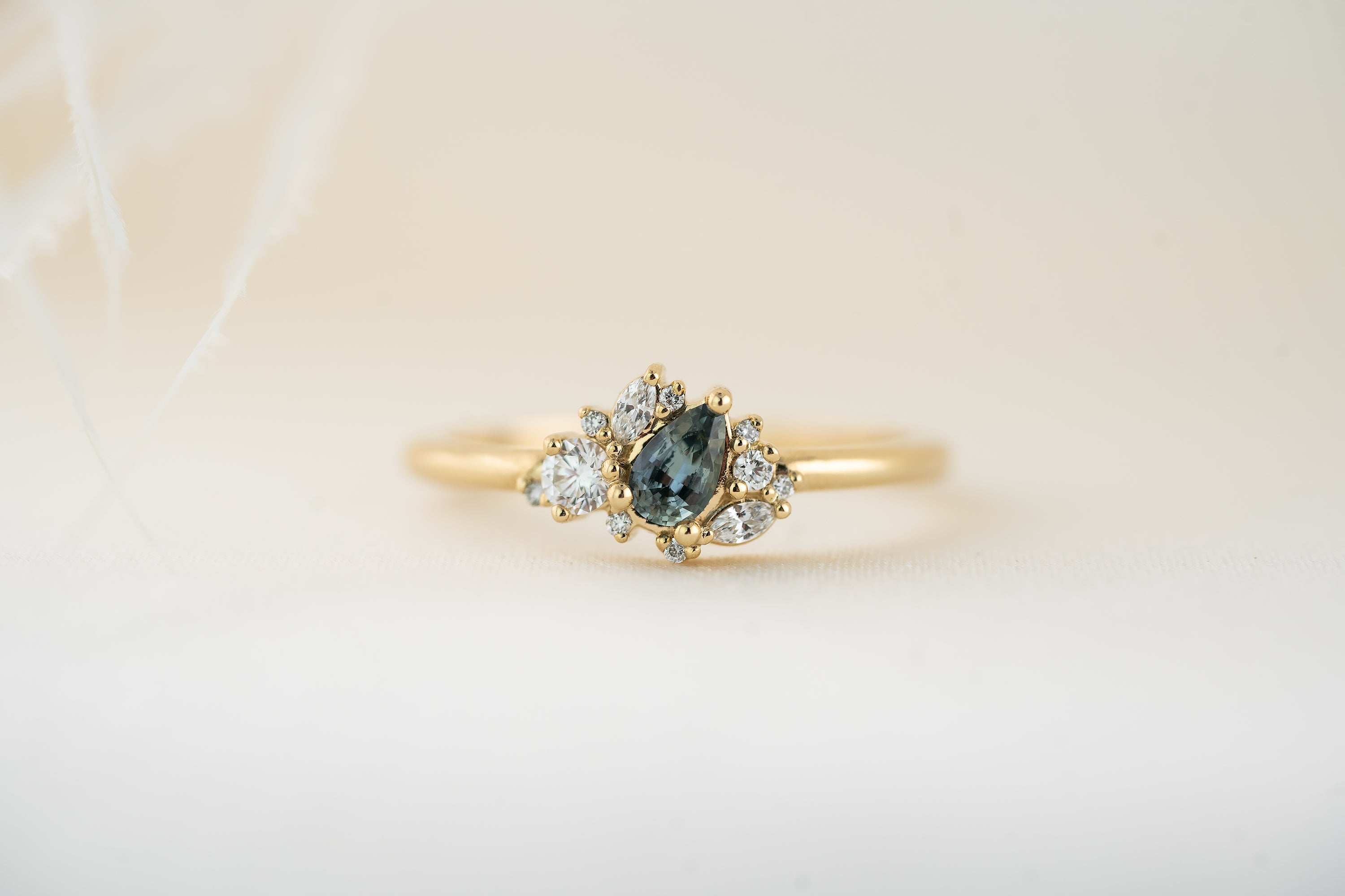 The Cosma Ring | Teal Pear Sapphire - Lavender Creek Gems