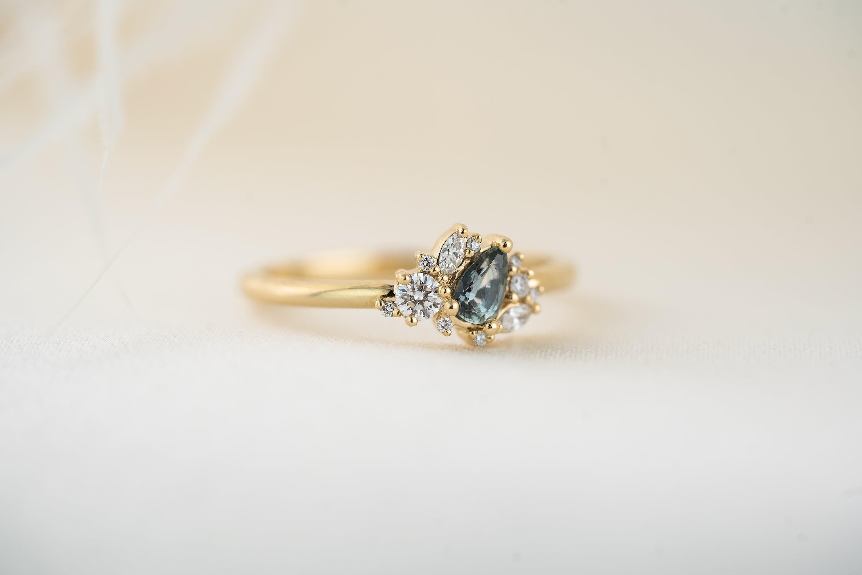 The Cosma Ring | Teal Pear Sapphire - Lavender Creek Gems