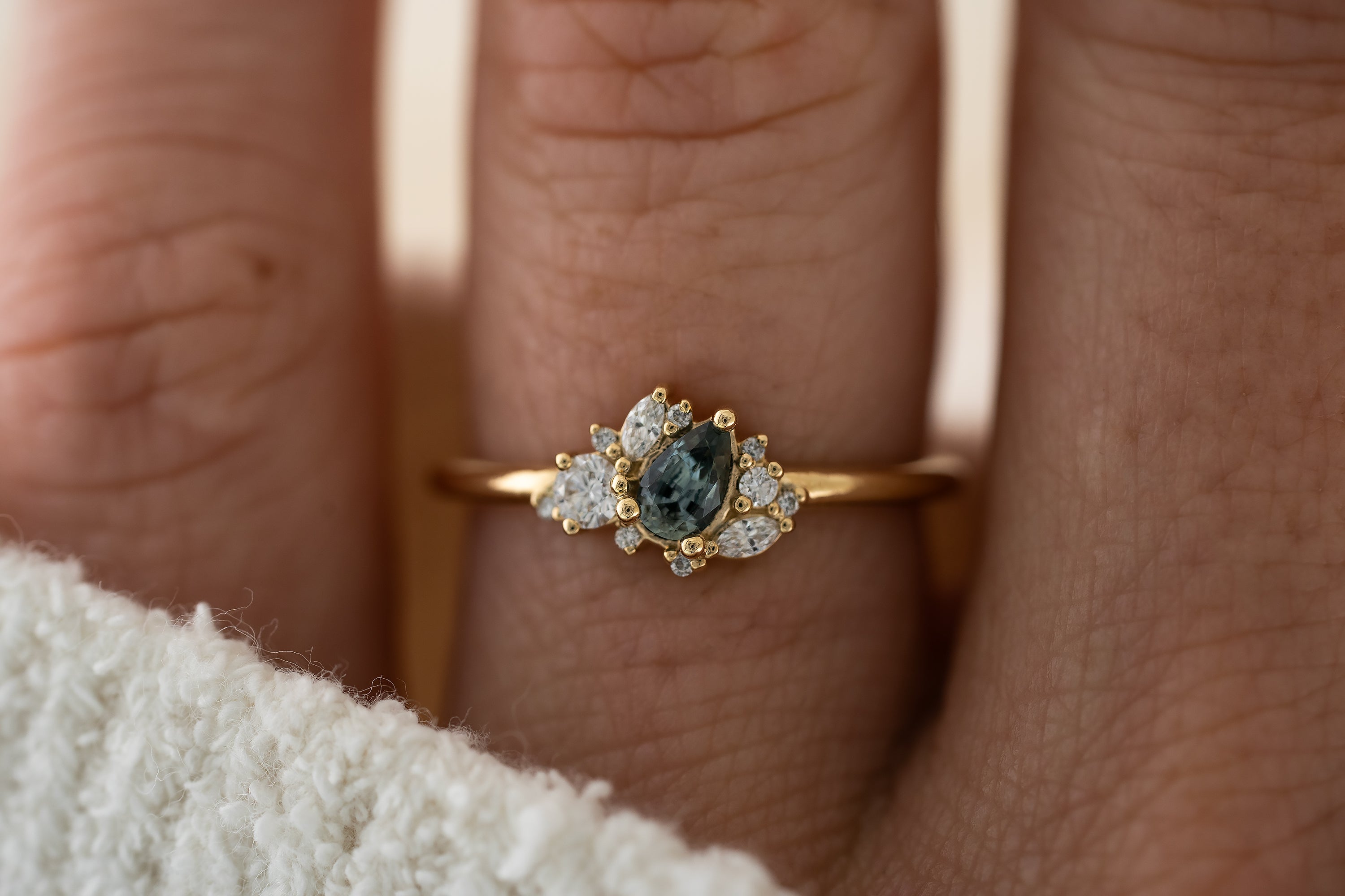 The Cosma Ring | Teal Pear Sapphire - Lavender Creek Gems