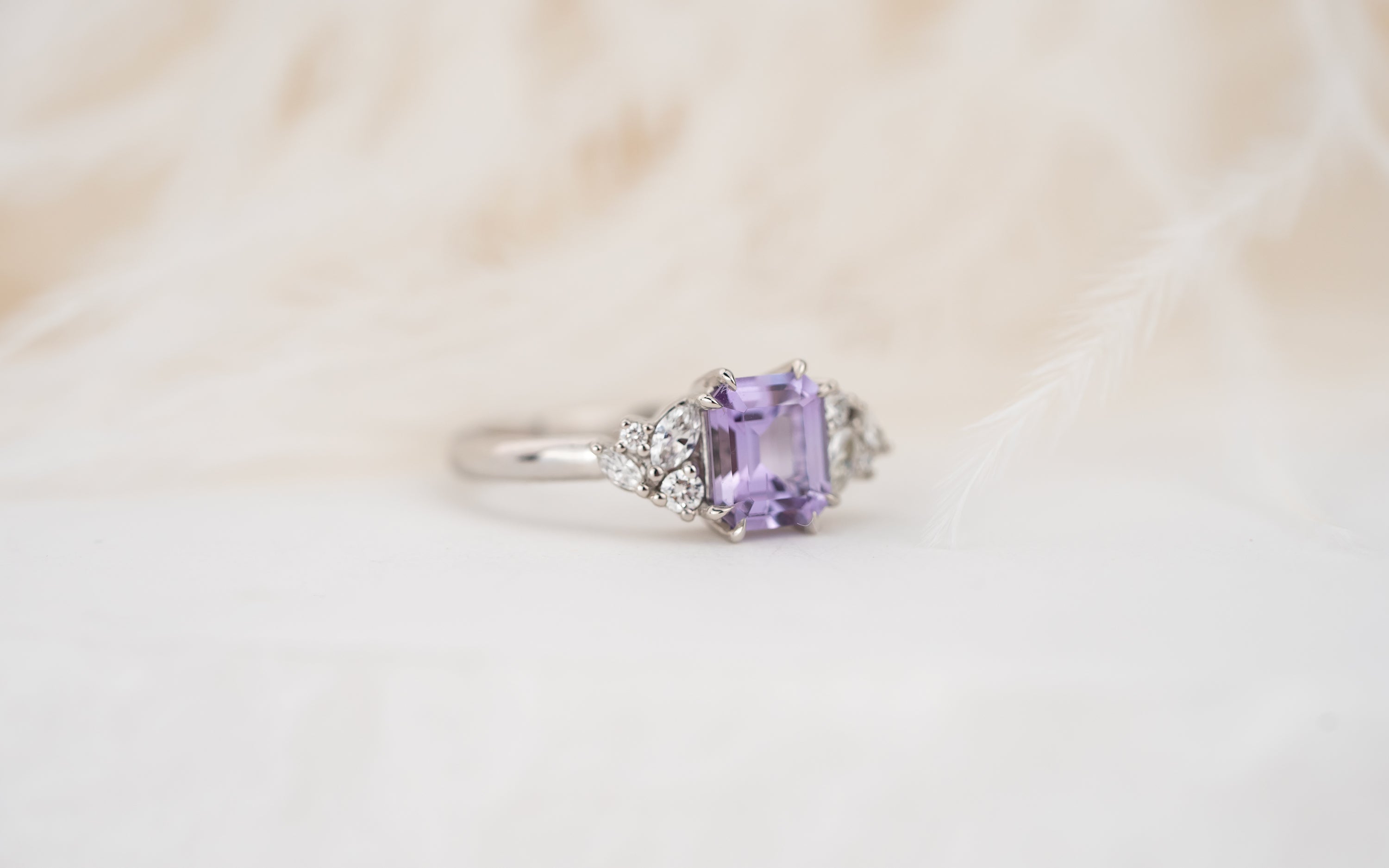 The Laurel Ring | 1.49 CT Emerald Cut Light Purple Sapphire