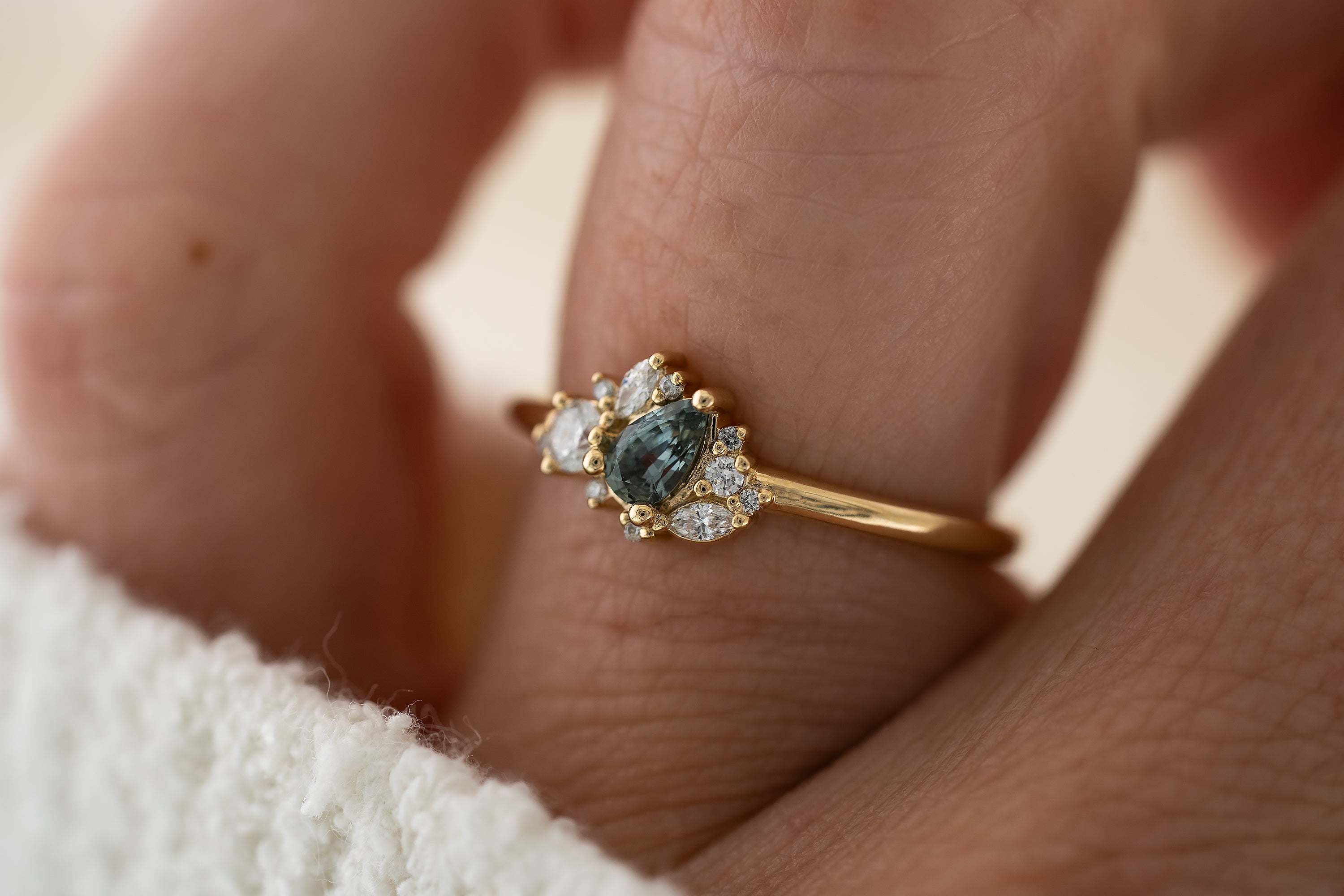 The Cosma Ring | Teal Pear Sapphire - Lavender Creek Gems
