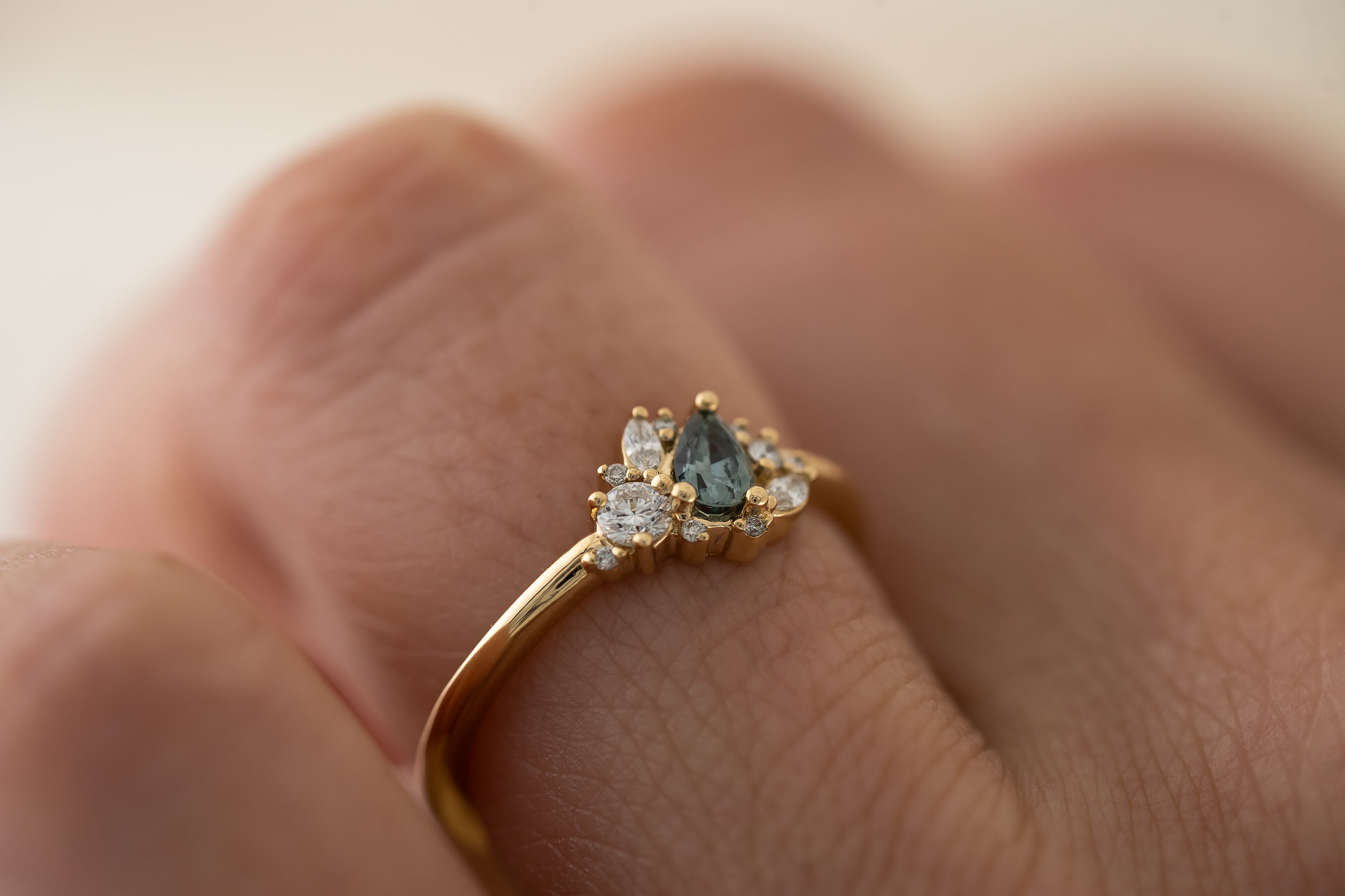 The Cosma Ring | Teal Pear Sapphire - Lavender Creek Gems