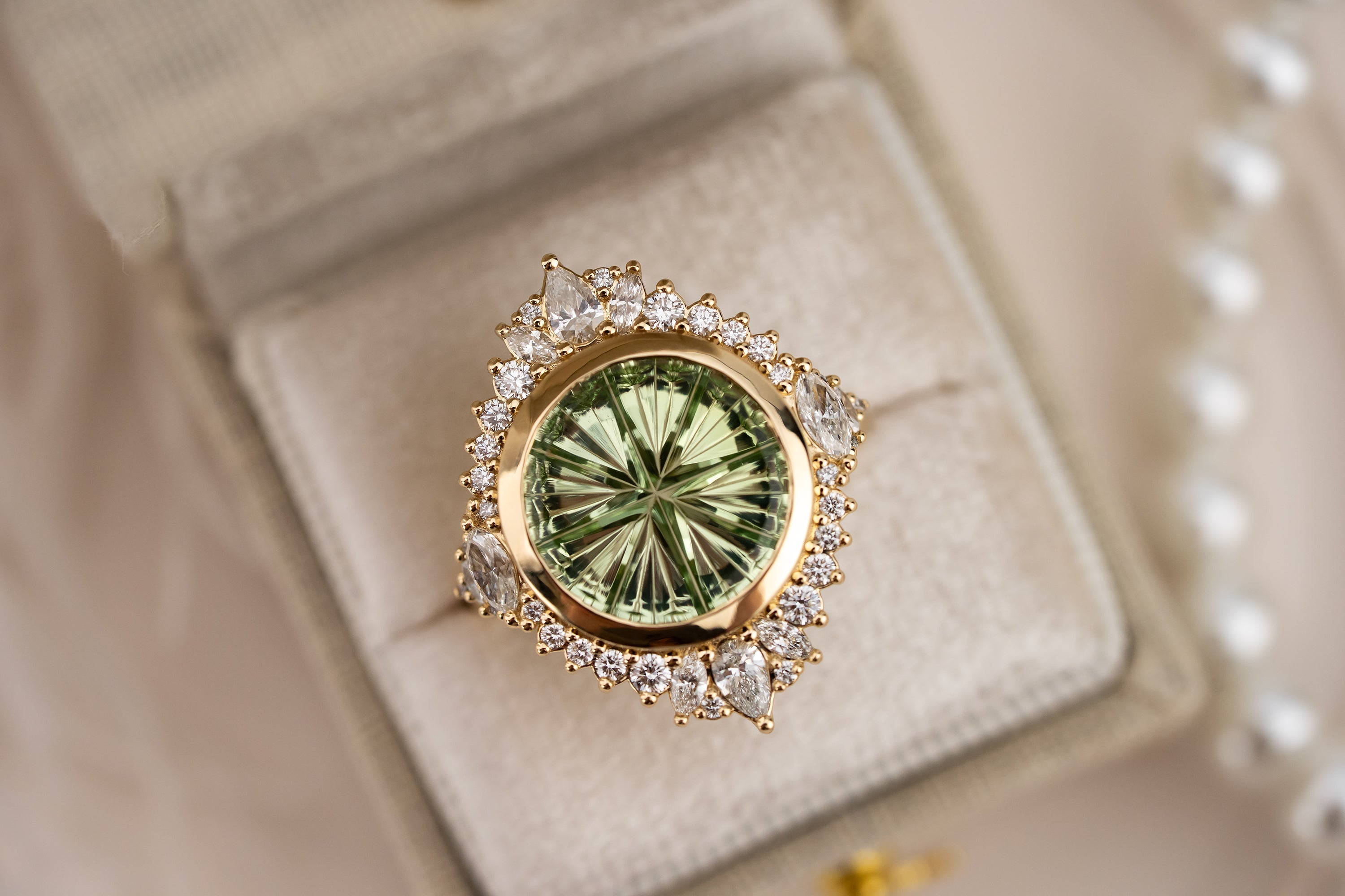 The Ethereal Ring | 4.51 CT Round Starbrite™ Green Tourmaline