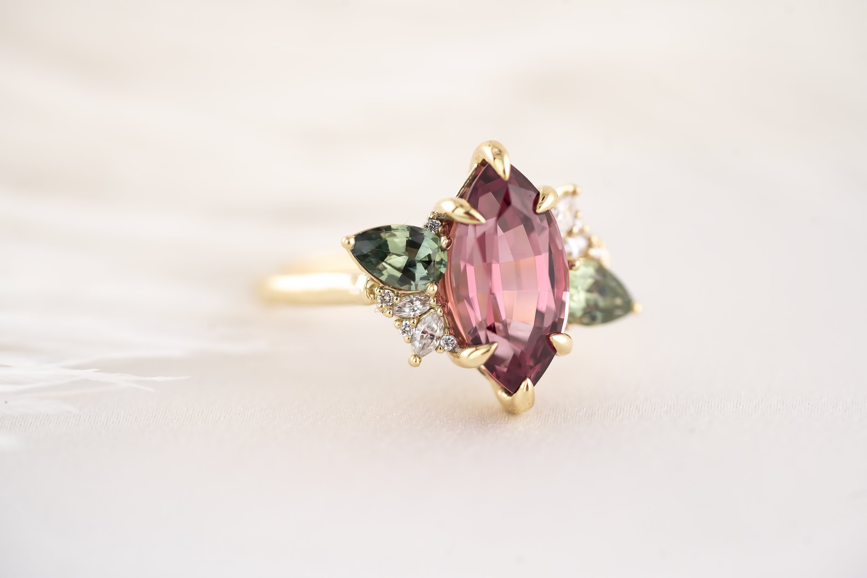 The Fleur Ring - 3.72 CT Marquise Malaya Garnet - Lavender Creek Gems