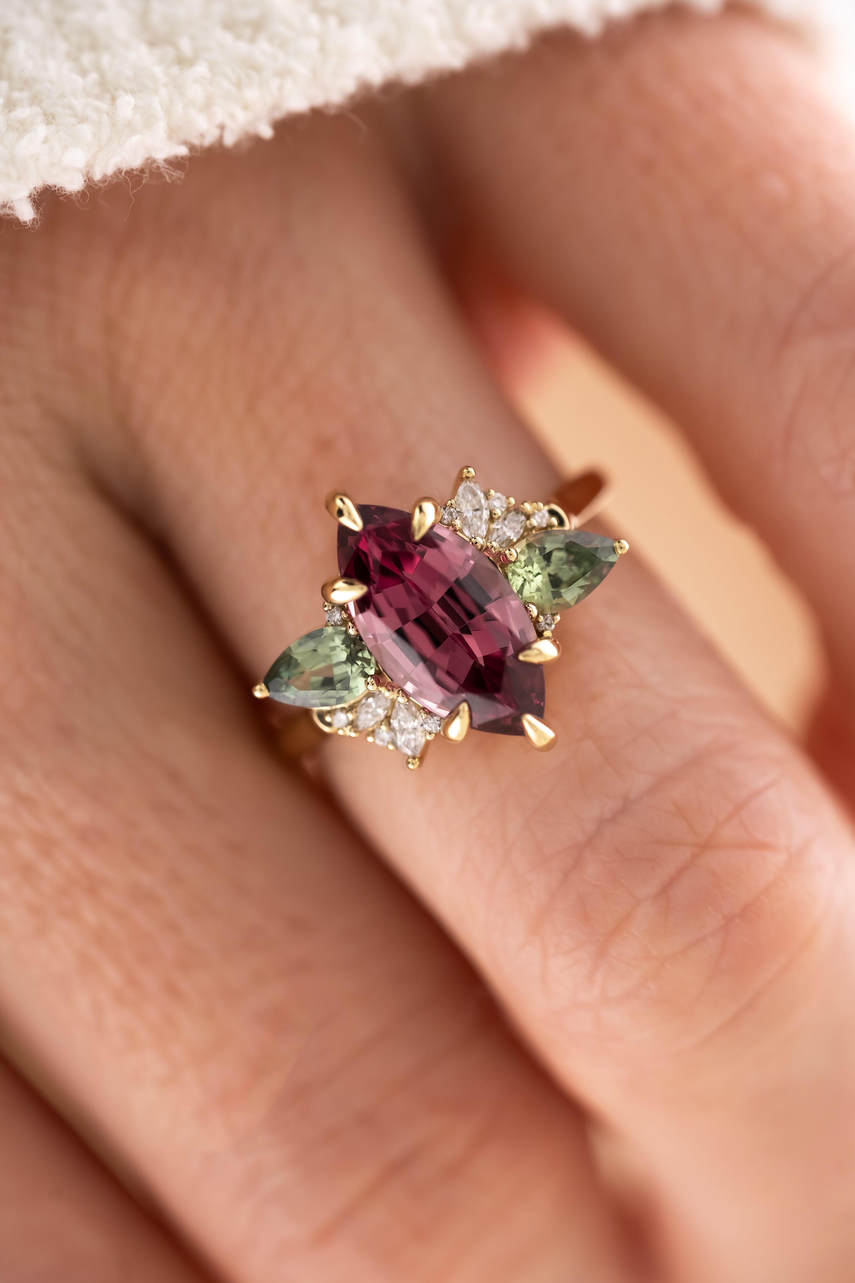 The Fleur Ring - 3.72 CT Marquise Malaya Garnet - Lavender Creek Gems