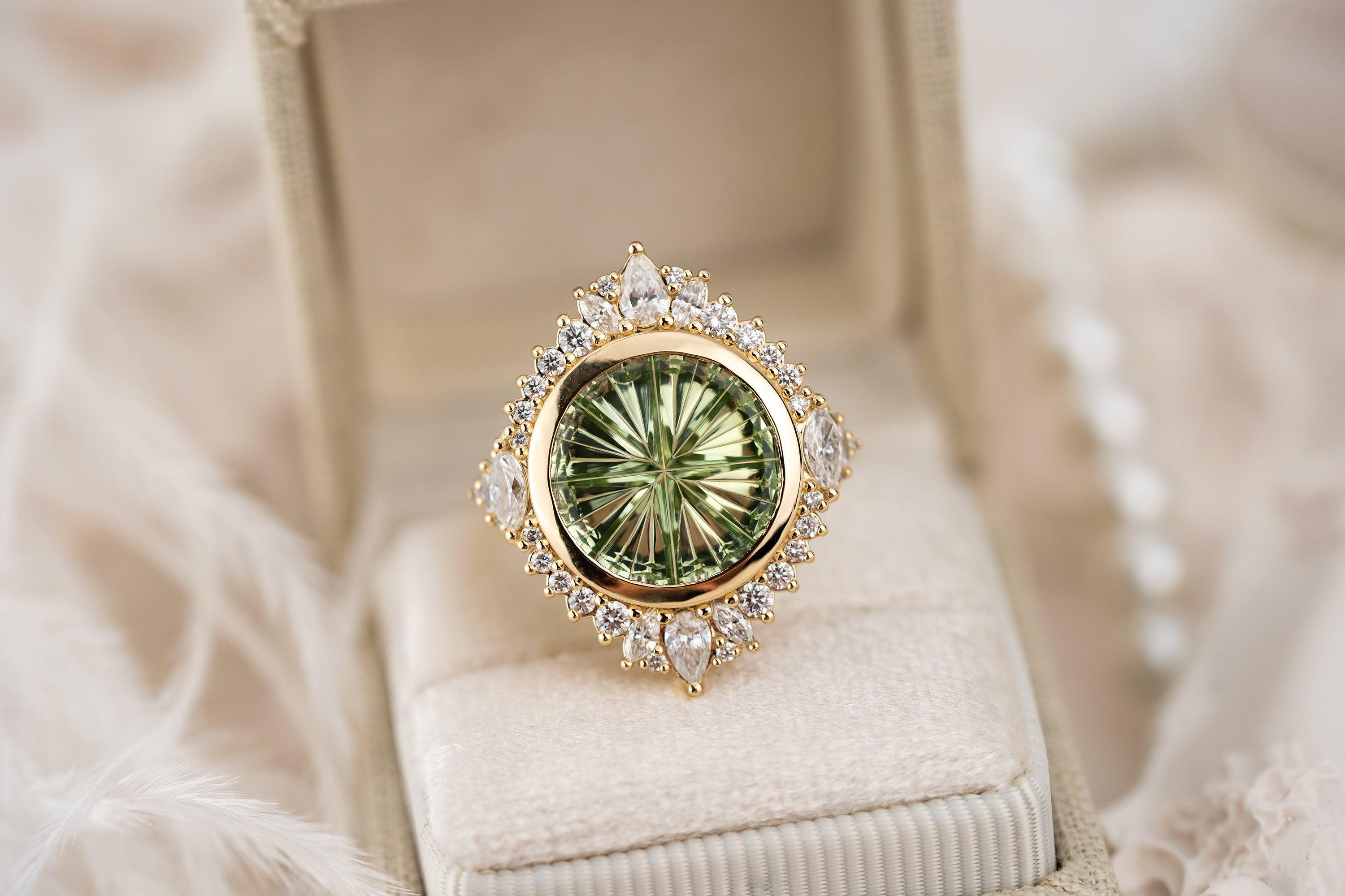 The Ethereal Ring | 4.51 CT Round Starbrite™ Green Tourmaline
