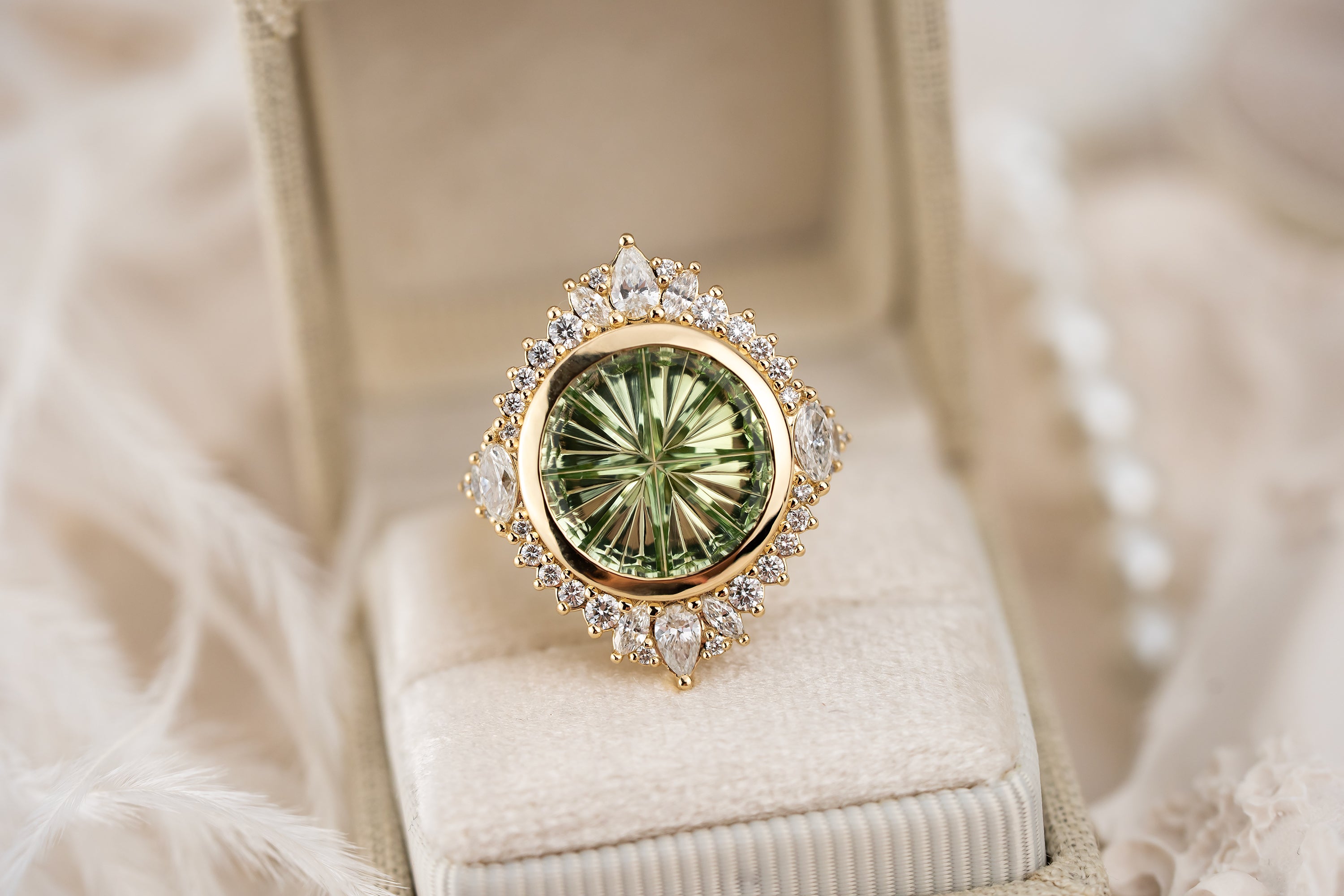 The Ethereal Ring | 4.51 CT Round Starbrite™ Green Tourmaline
