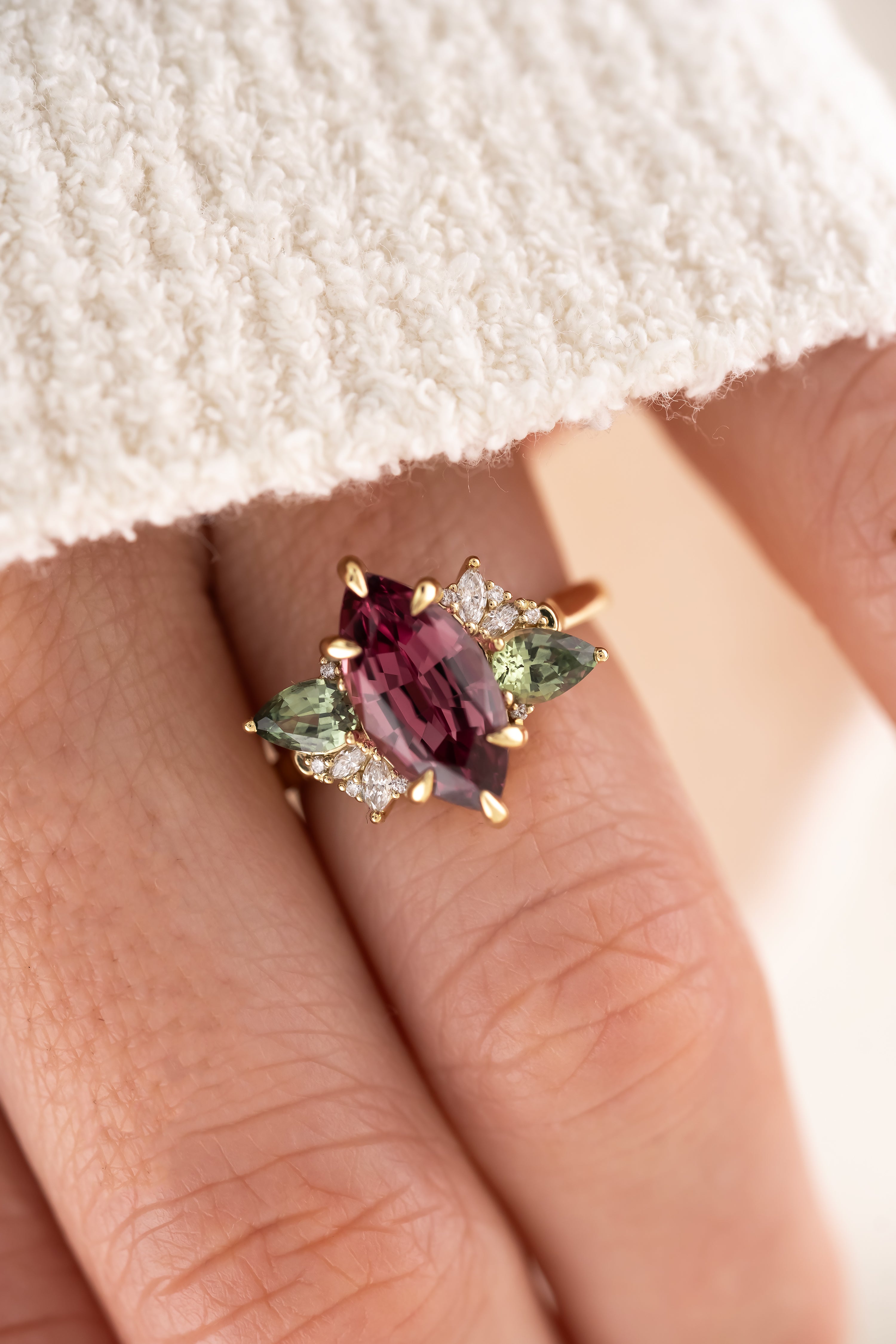 The Fleur Ring - 3.72 CT Marquise Malaya Garnet - Lavender Creek Gems
