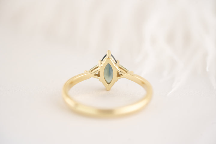 The Juniper Ring - 0.59 CT Marquise Blue Sapphire + Green Sapphire