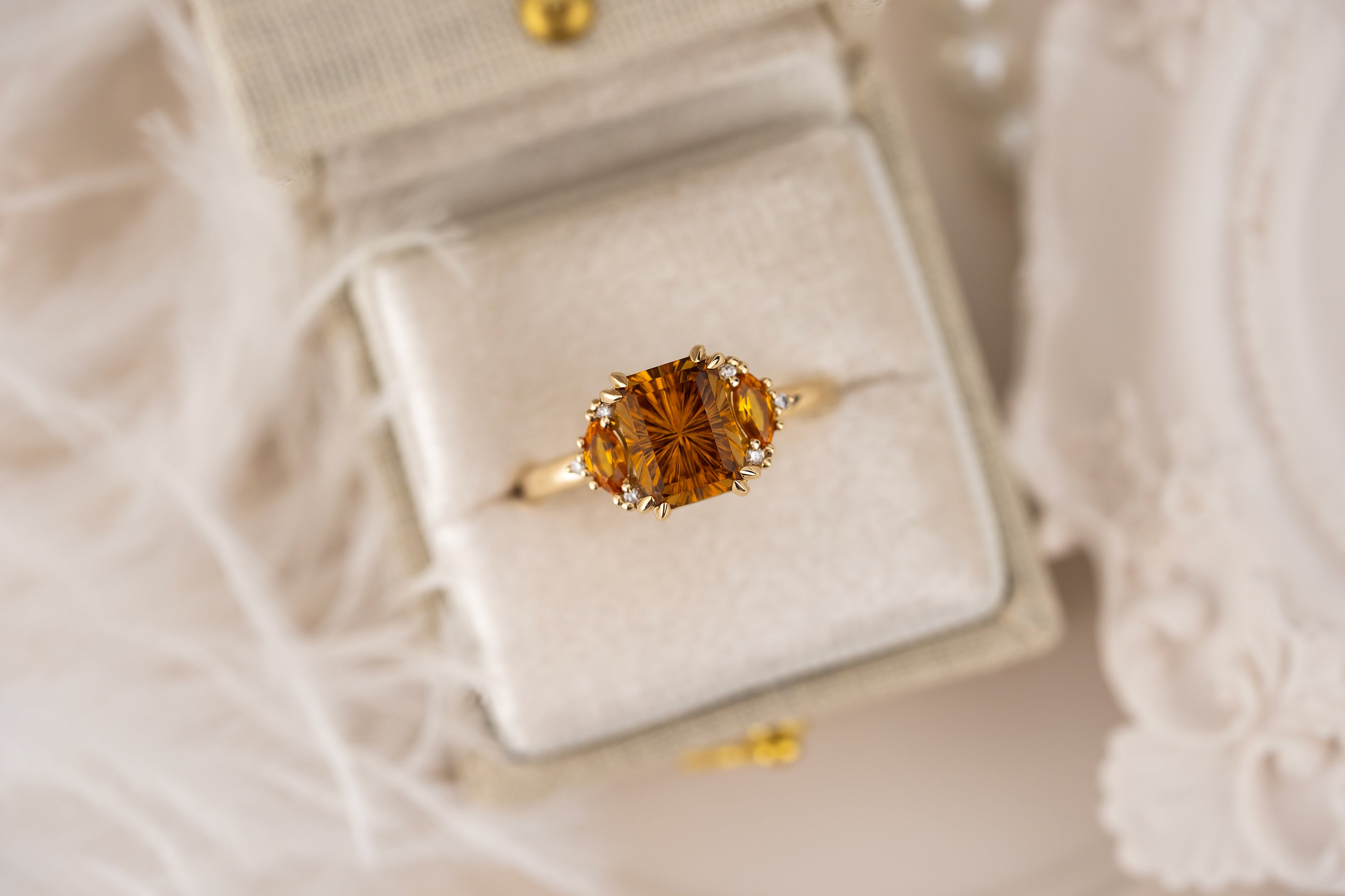 The Low Maren Ring | 2.31 CT Rectangular Starbrite™ Orange Tourmaline + Orange Sapphire