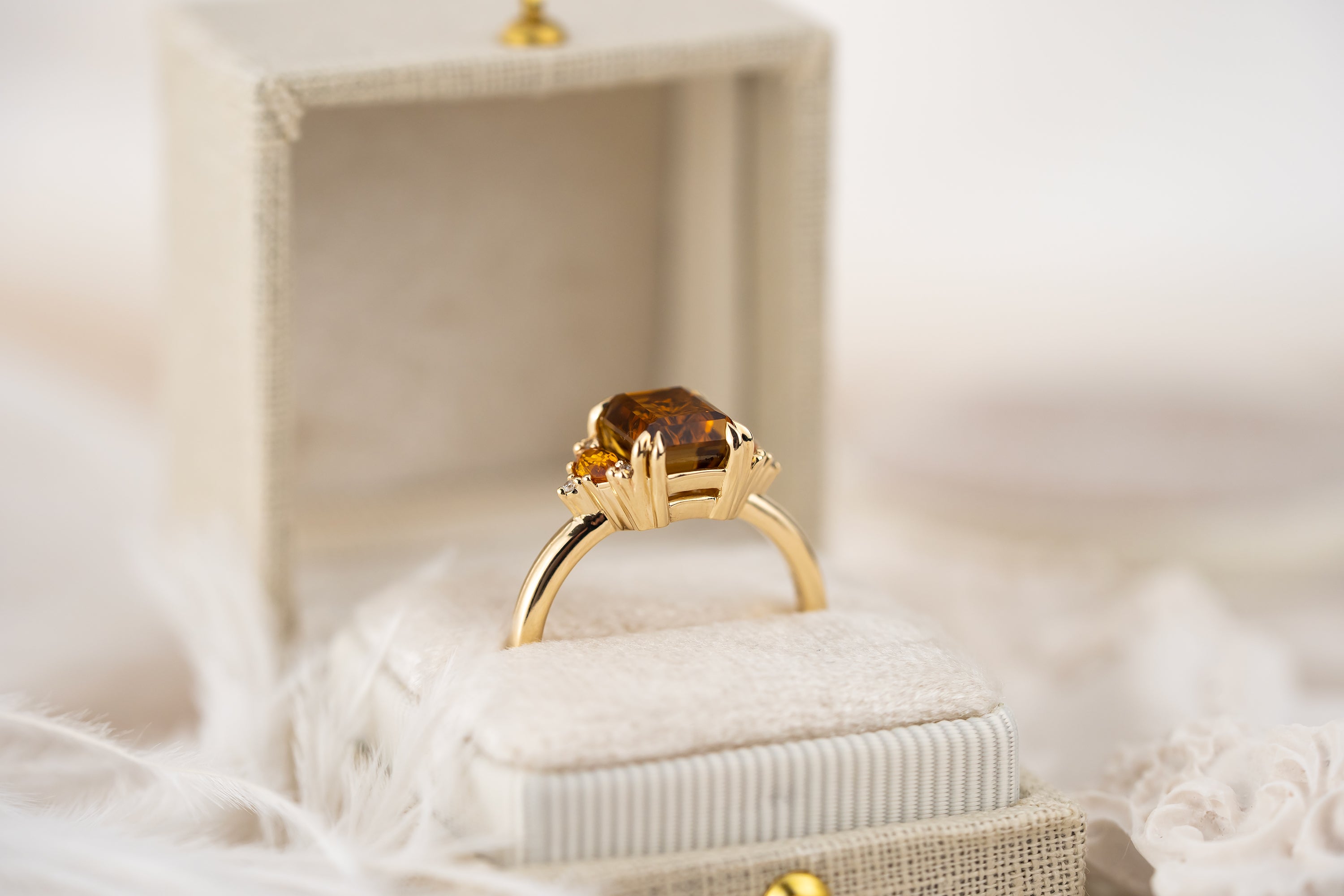 The Low Maren Ring | 2.31 CT Rectangular Starbrite™ Orange Tourmaline + Orange Sapphire