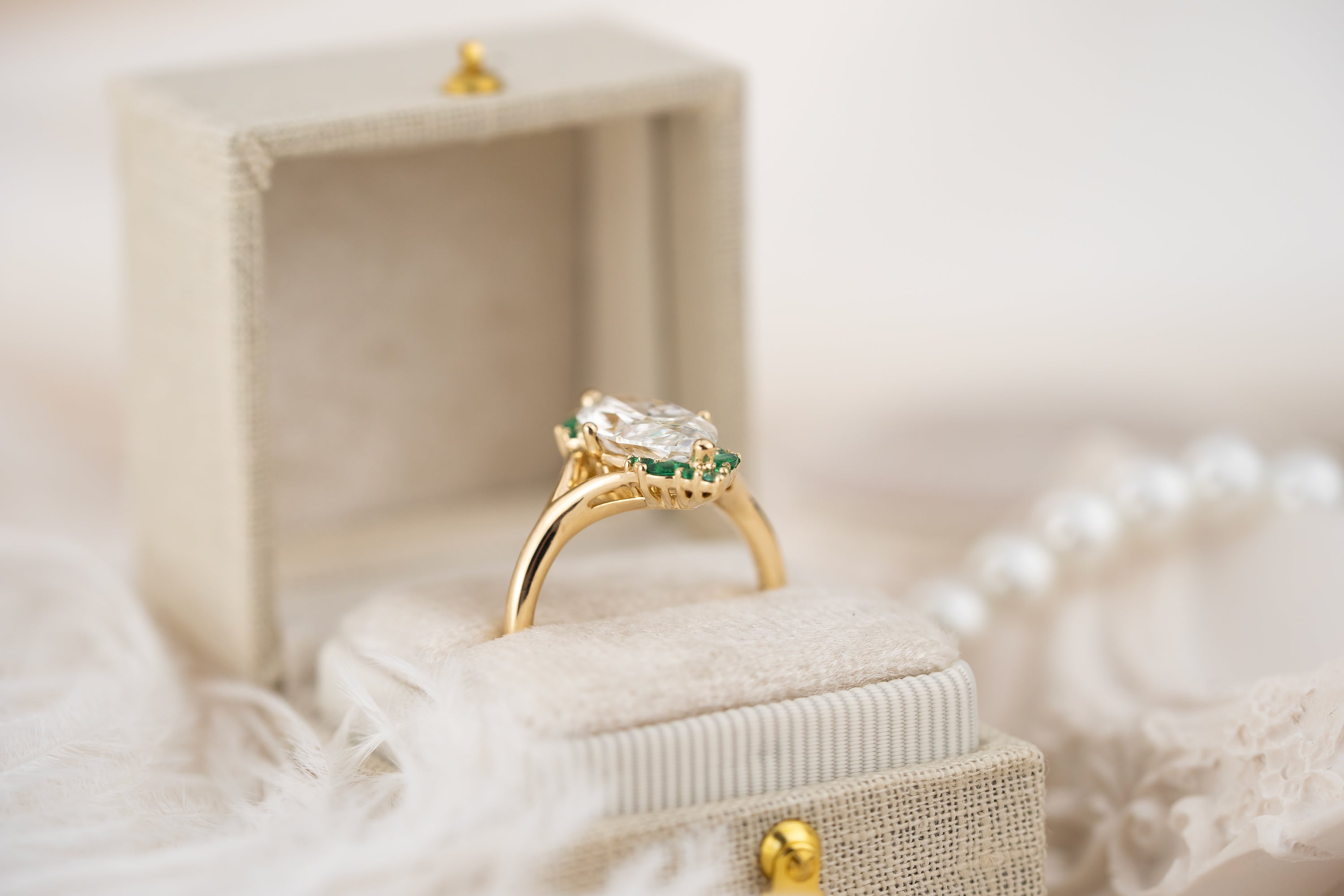 The Everlight Ring | 3 CT Marquise Diamond + Emerald Accents
