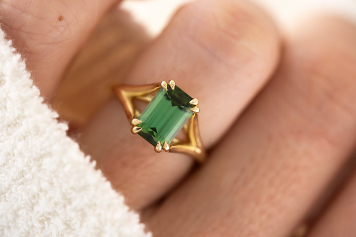 The Weaver Ring - 2.6 CT Emerald Cut Green Tourmaline