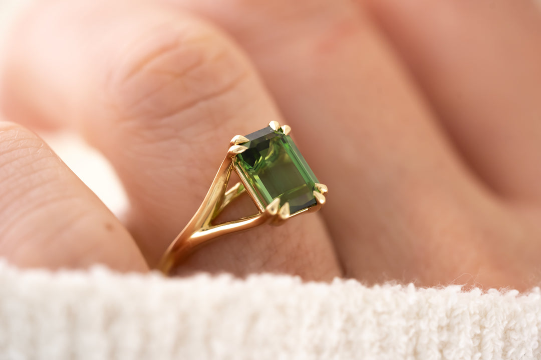The Weaver Ring - 2.6 CT Emerald Cut Green Tourmaline