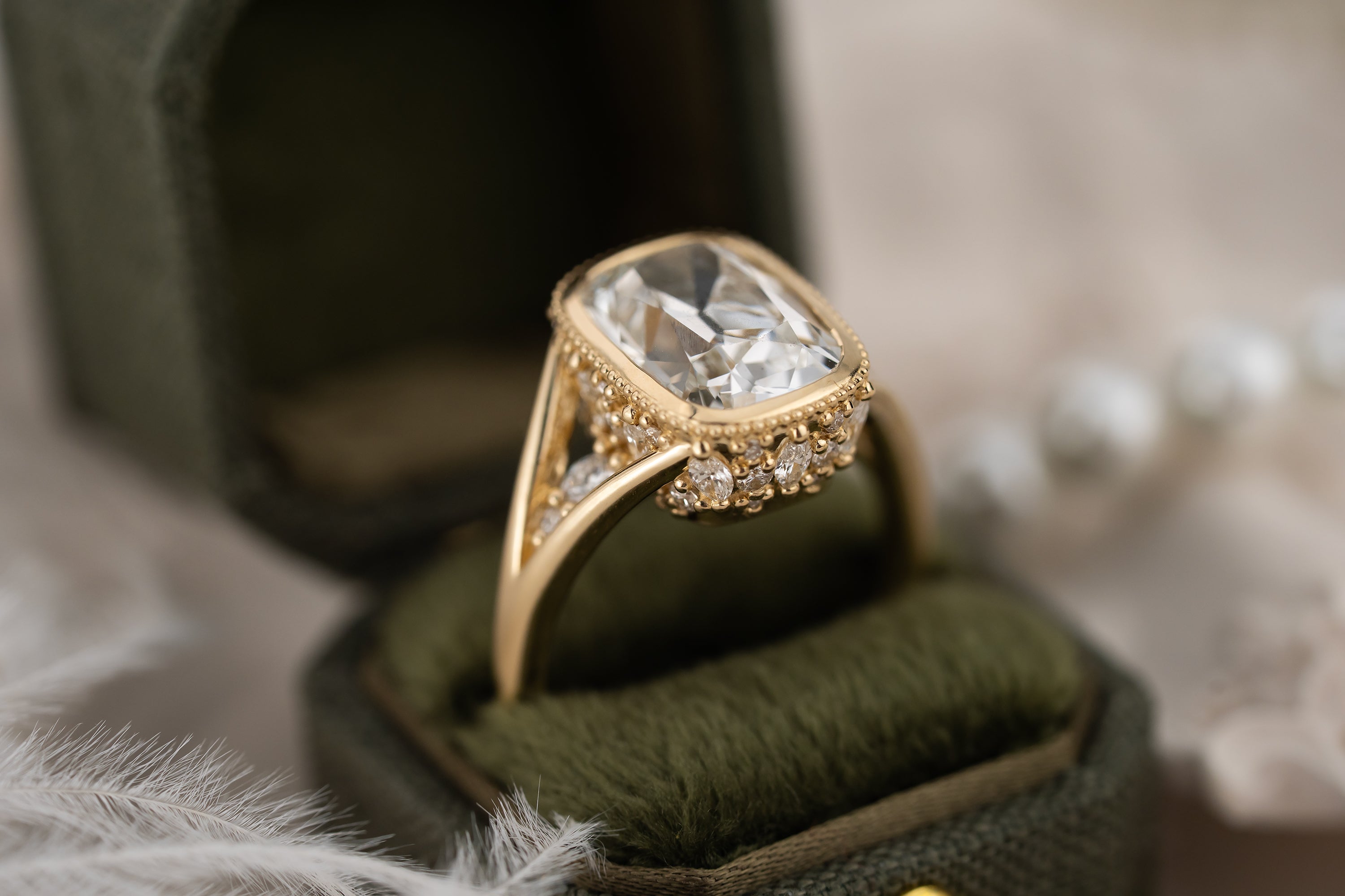 The Sitara Ring | 4 CT Old Mine Elongated Cushion Diamond