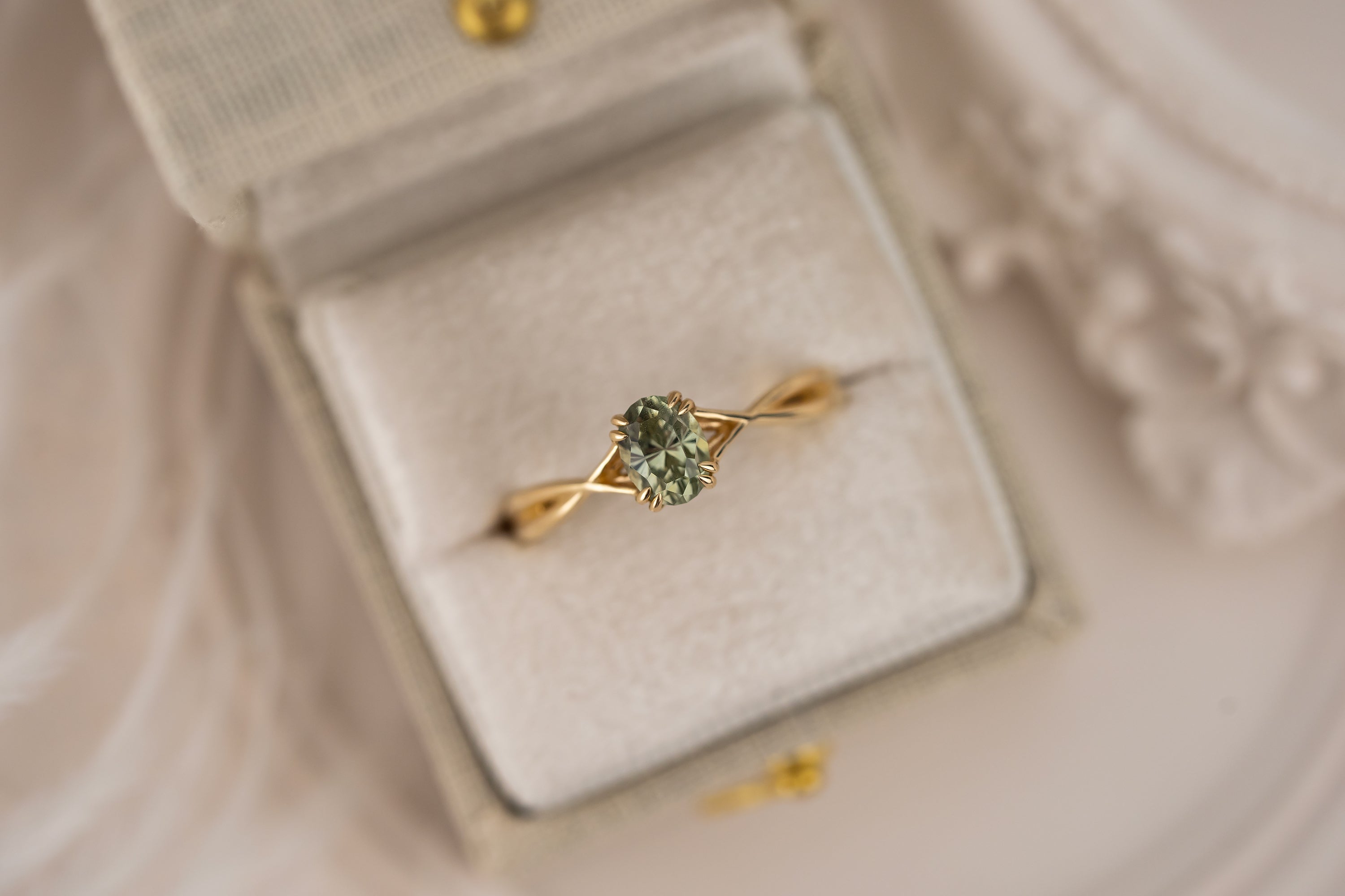 The Fates Ring | 1.1 CT Oval Regal Radiant™ Green Montana Sapphire