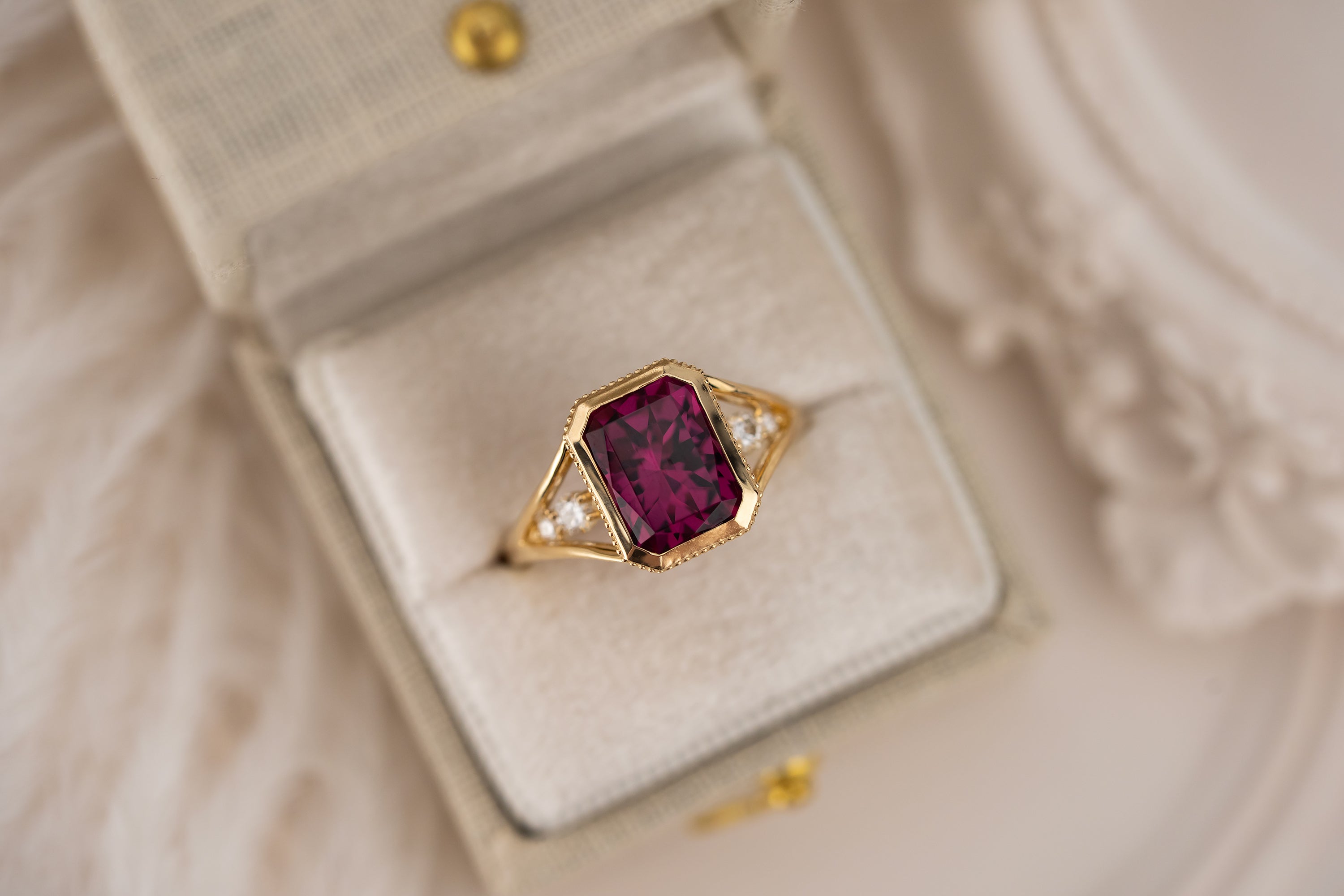 The Sitara Ring | 3.8 CT Radiant Rose Garnet