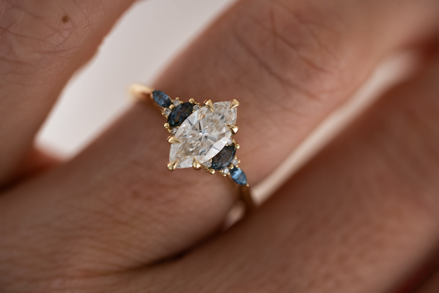 The Maeve Ring - 1 CT Marquise Lab Diamond + Montana Sapphire - Lavender Creek Gems