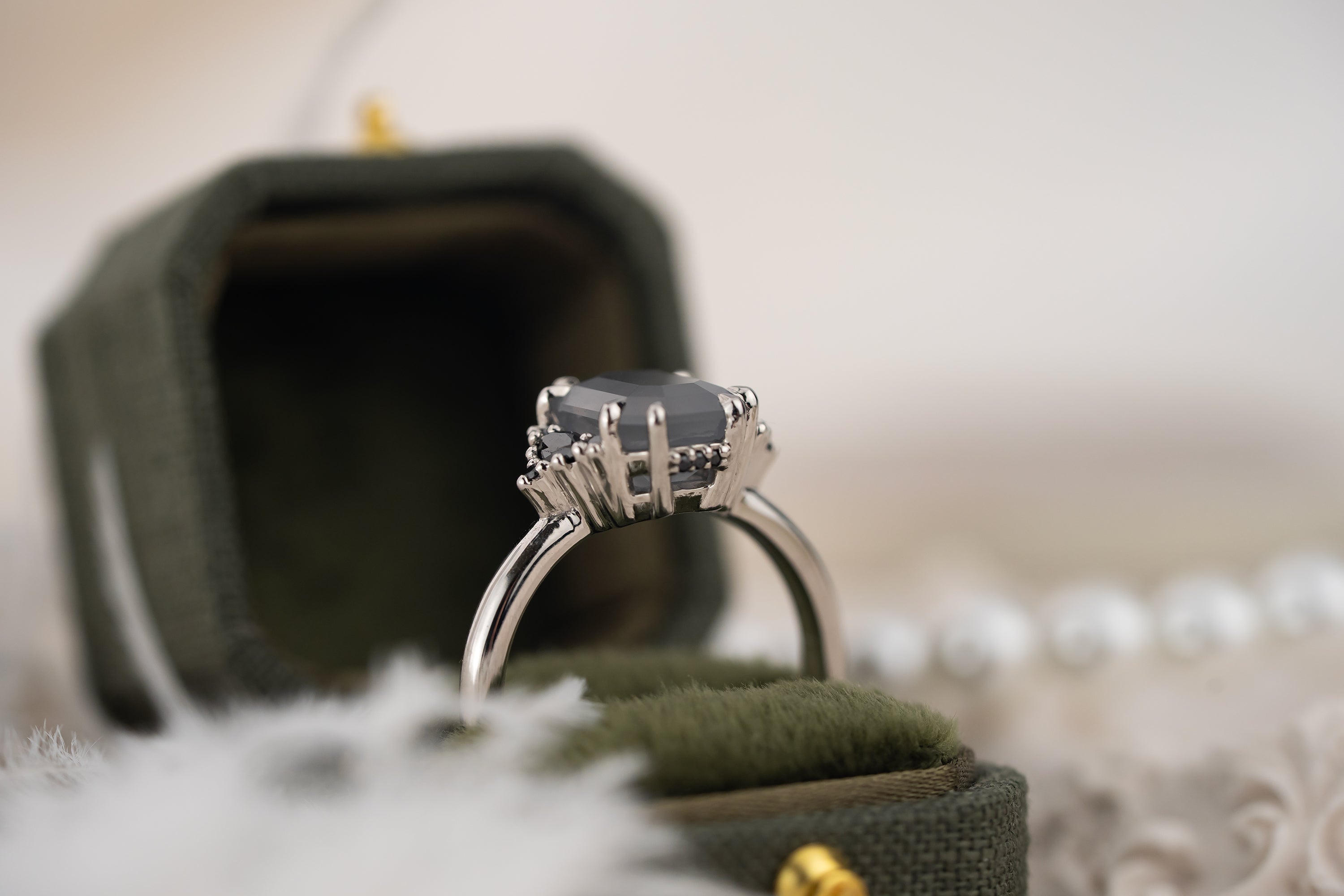 The Low Maren Ring | 3.8 CT Emerald Cut Gray Opalescent Sapphire
