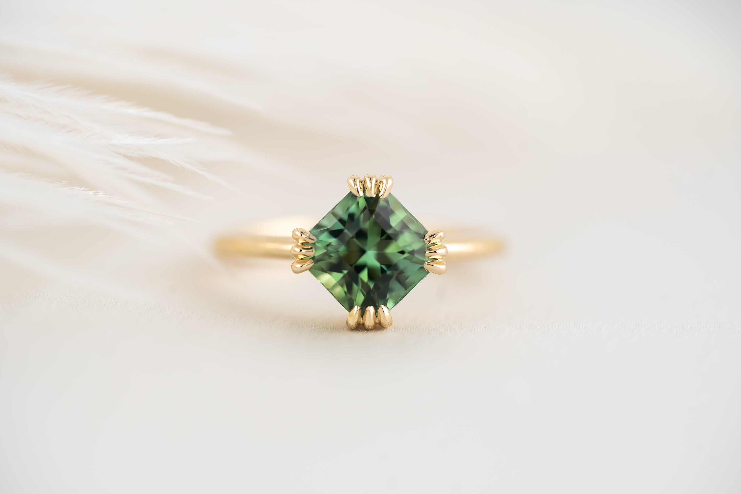The Thalassa Ring - 2.1 CT Square Radiant Green Tourmaline - Lavender Creek Gems