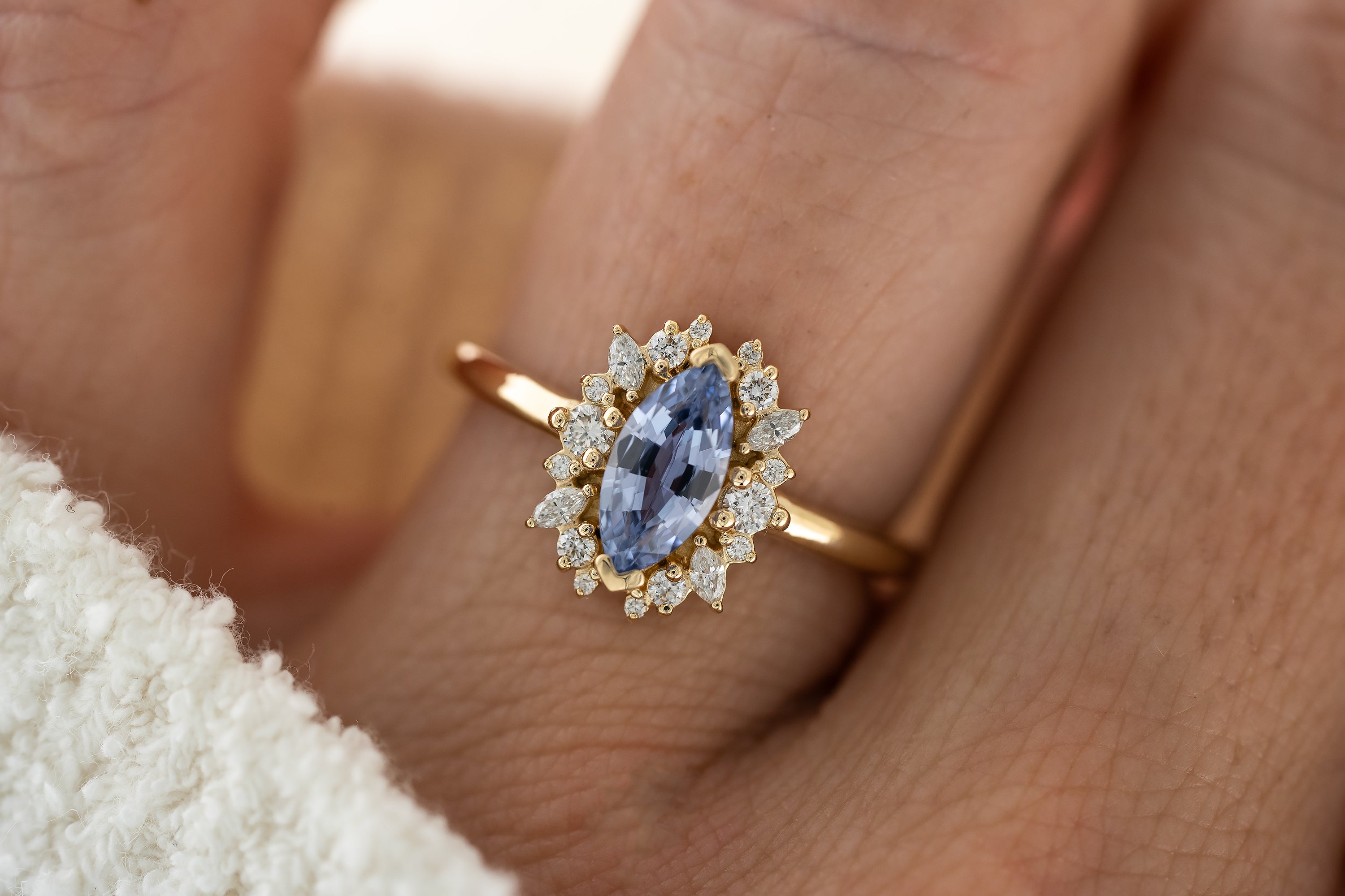 The Eleanor Ring | 0.83 CT Marquise Light Blue Sapphire - Lavender Creek Gems