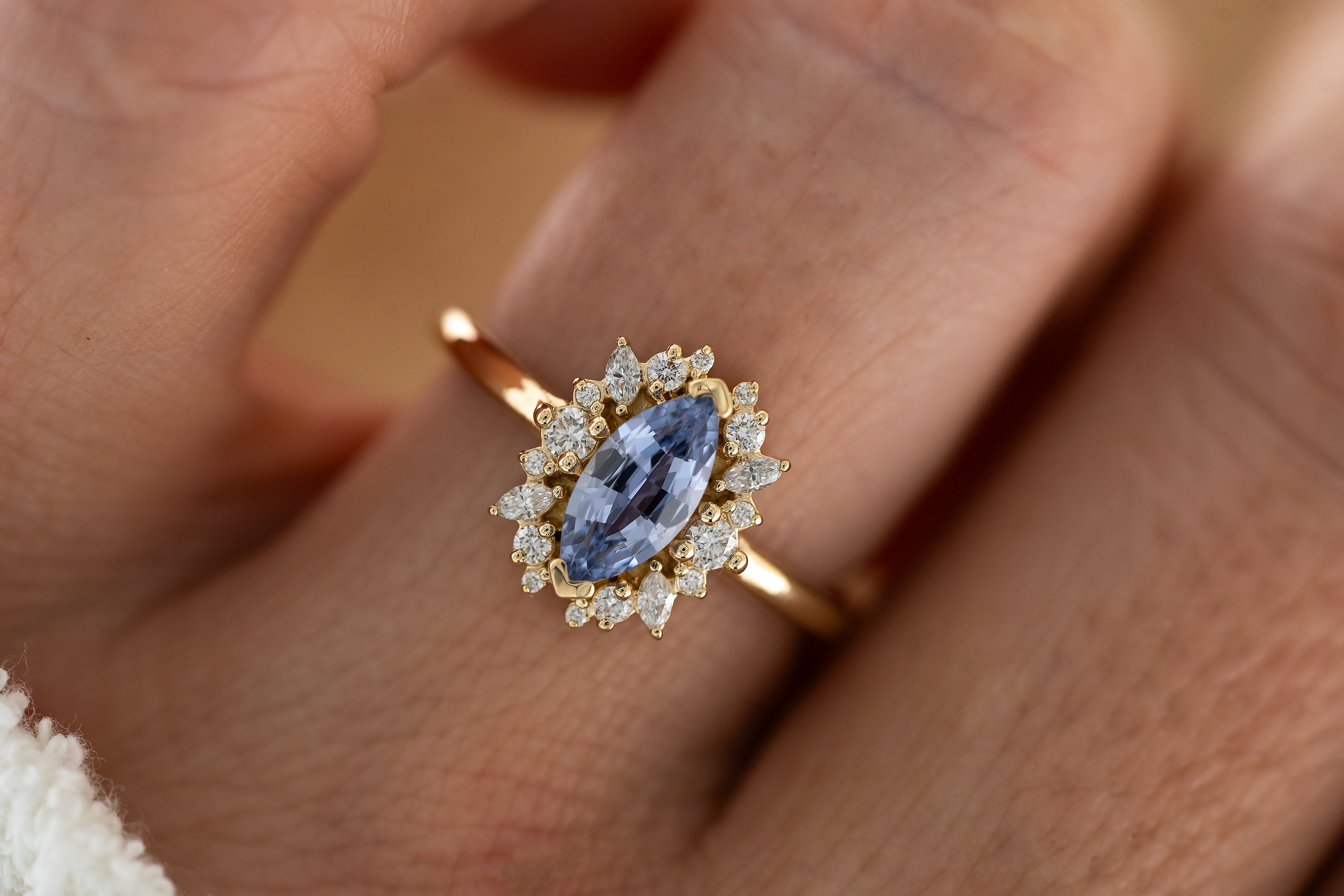 The Eleanor Ring | 0.83 CT Marquise Light Blue Sapphire - Lavender Creek Gems