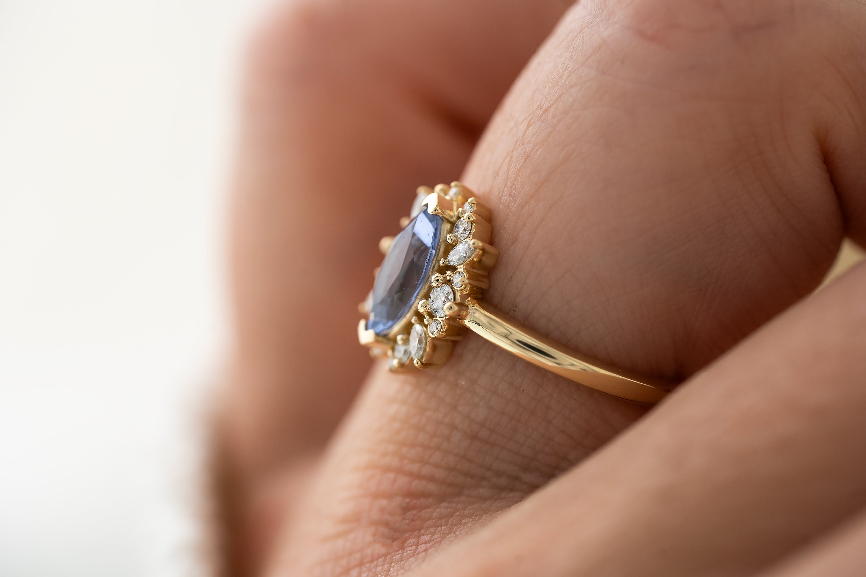 The Eleanor Ring | 0.83 CT Marquise Light Blue Sapphire - Lavender Creek Gems
