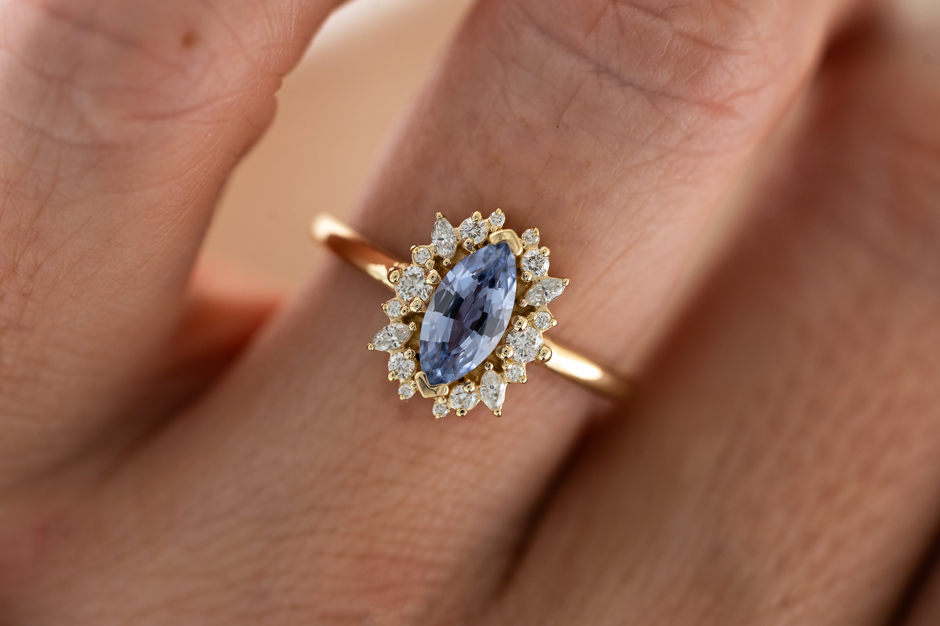 The Eleanor Ring | 0.83 CT Marquise Light Blue Sapphire - Lavender Creek Gems