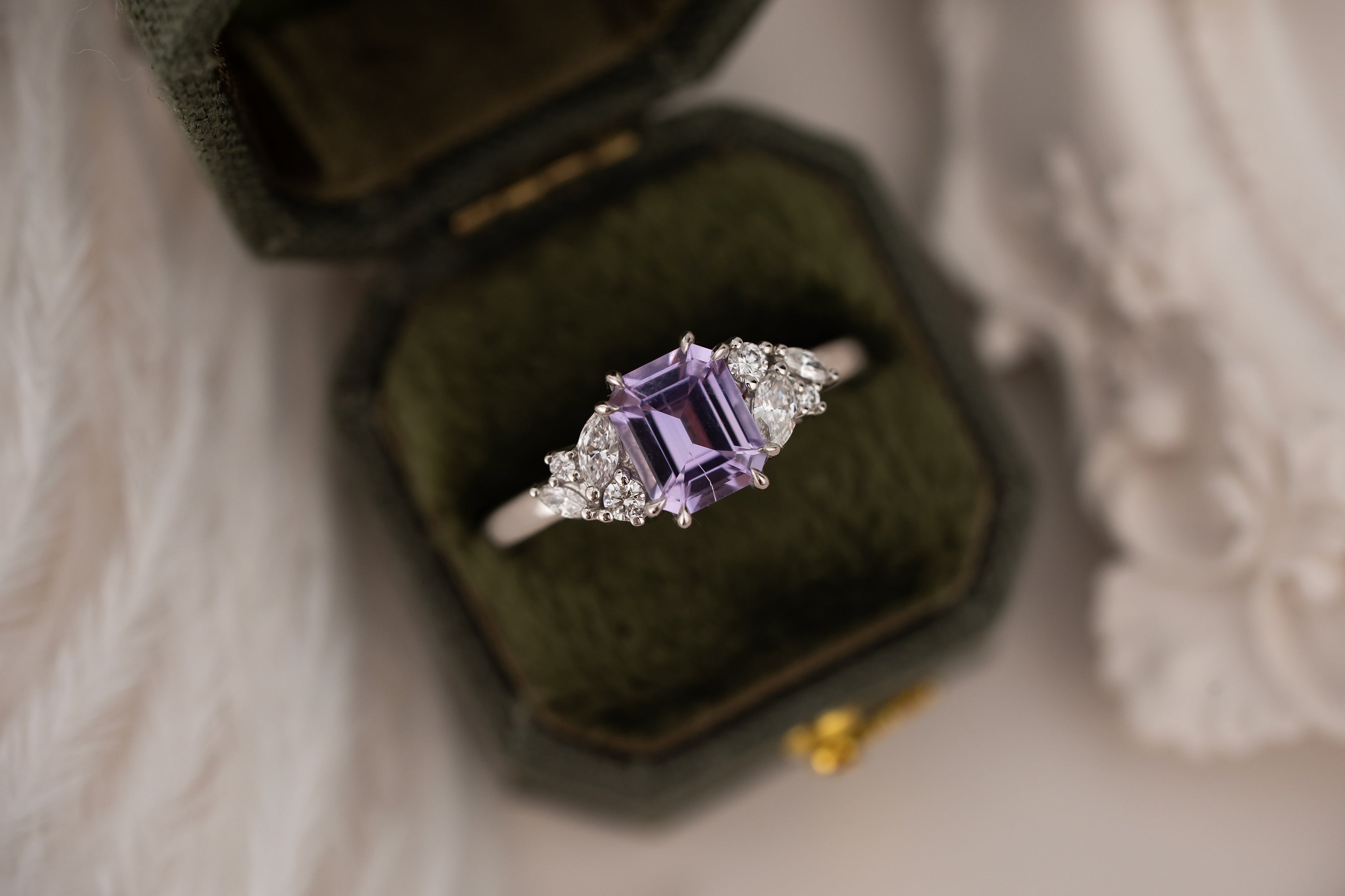 The Laurel Ring | 1.49 CT Emerald Cut Light Purple Sapphire