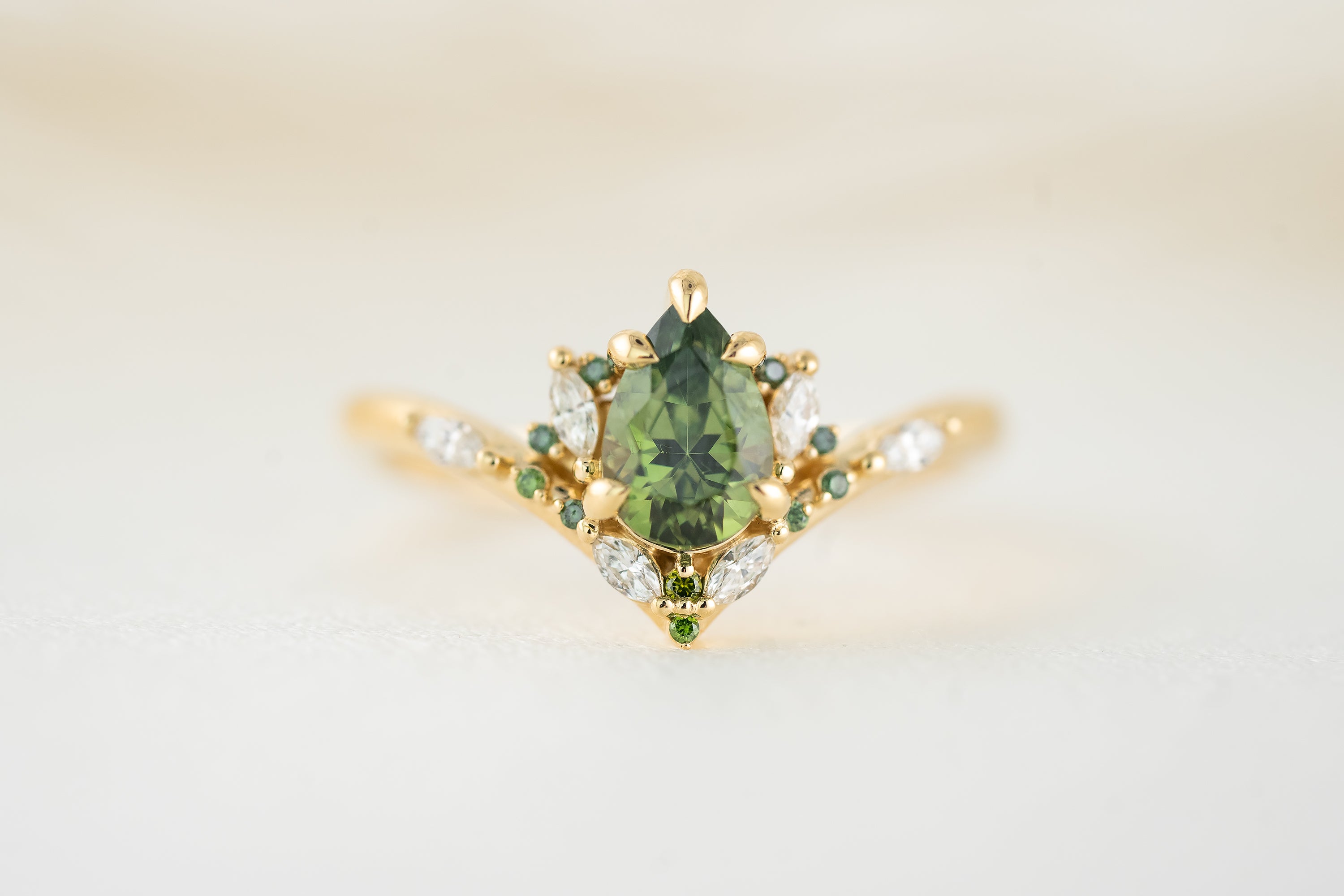 The Aurora Ring | 1.1 CT Pear Demantoid Garnet - Lavender Creek Gems