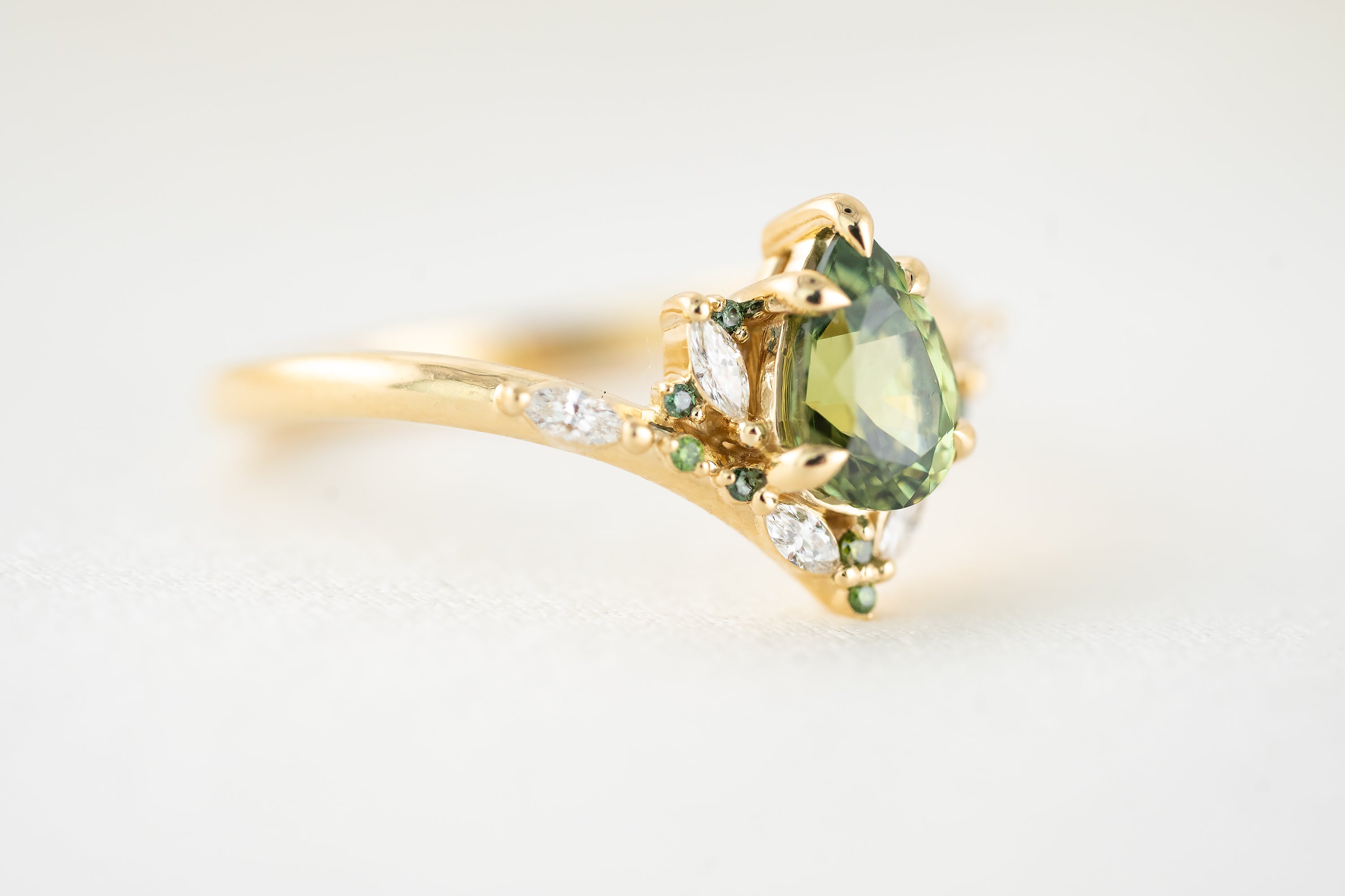 The Aurora Ring | 1.1 CT Pear Demantoid Garnet - Lavender Creek Gems