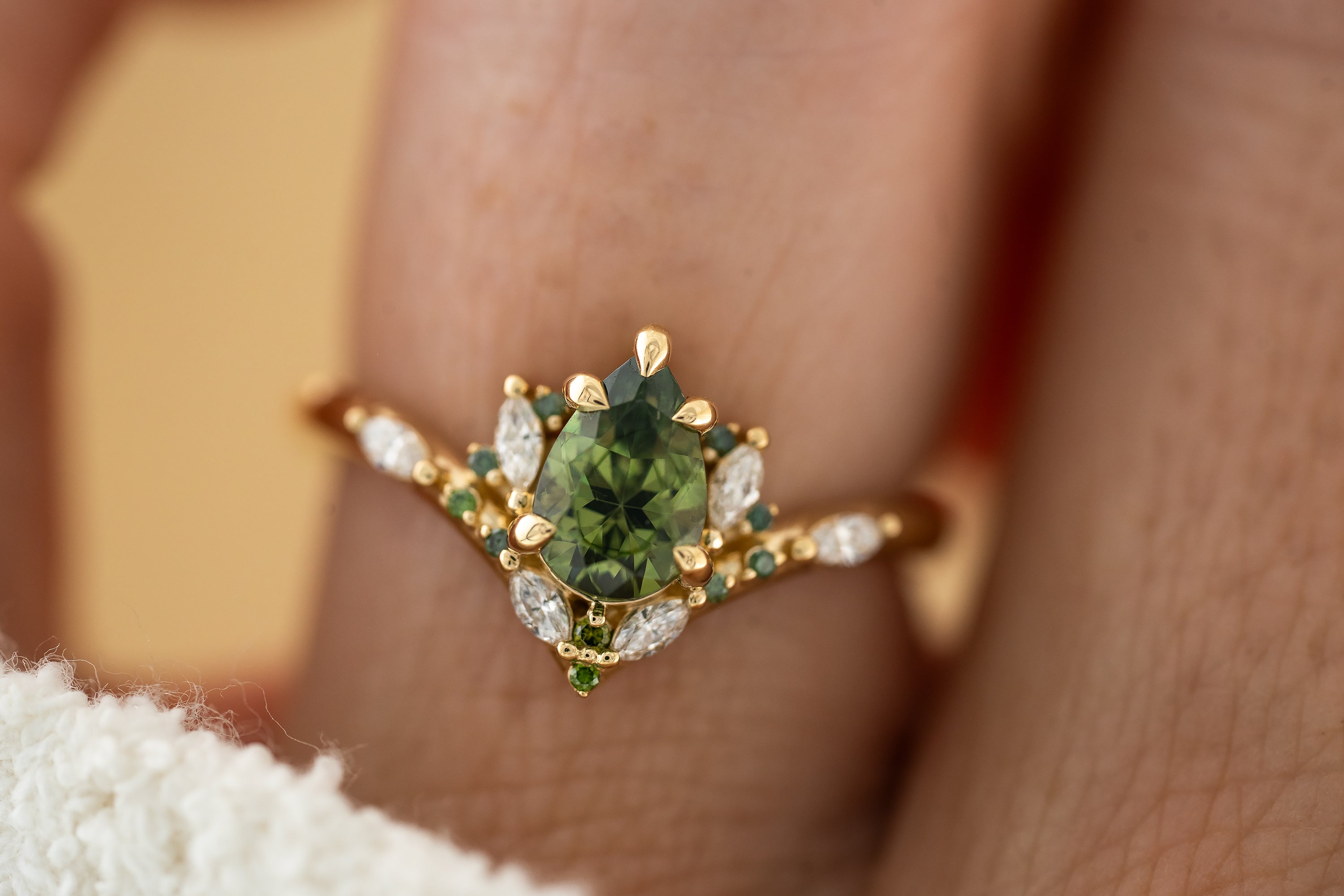 The Aurora Ring | 1.1 CT Pear Demantoid Garnet - Lavender Creek Gems