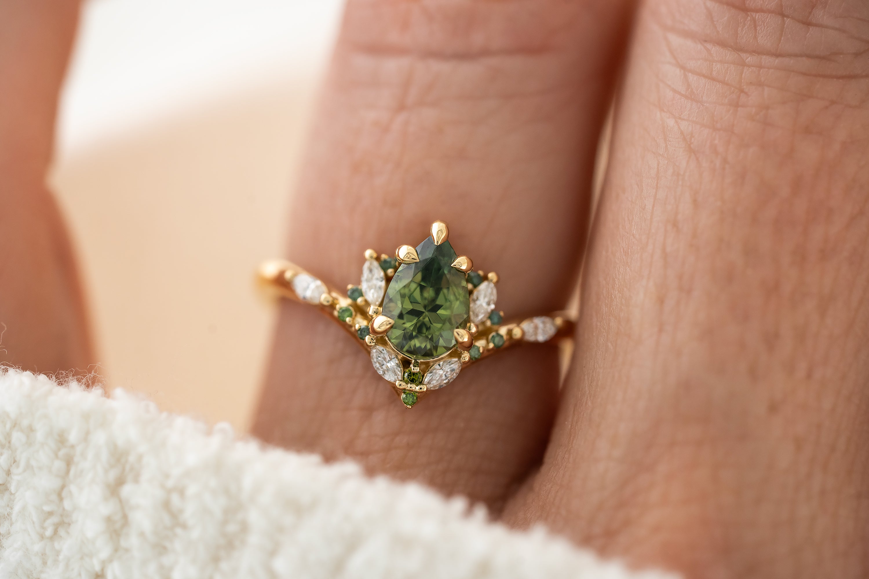 The Aurora Ring | 1.1 CT Pear Demantoid Garnet - Lavender Creek Gems