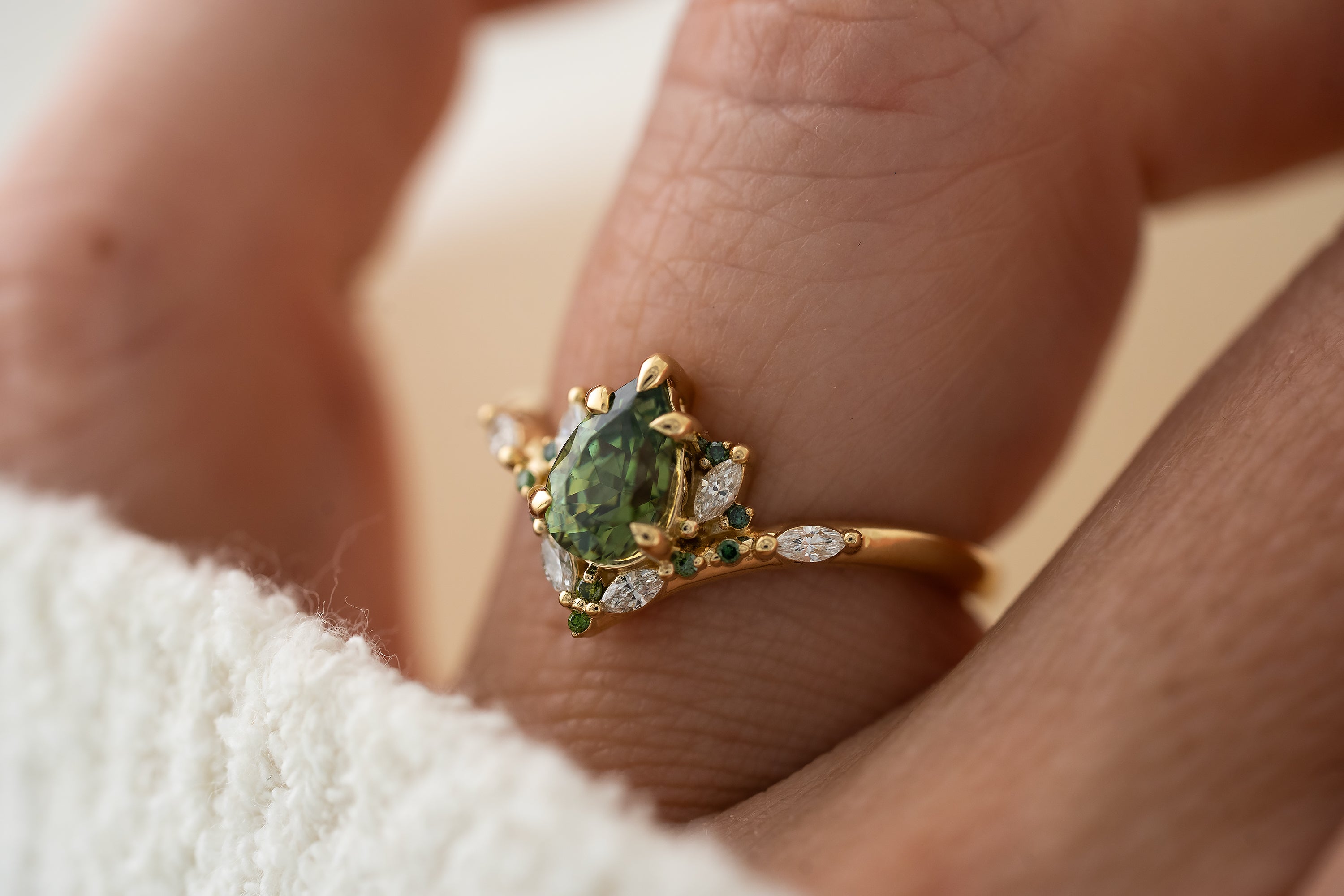The Aurora Ring | 1.1 CT Pear Demantoid Garnet - Lavender Creek Gems