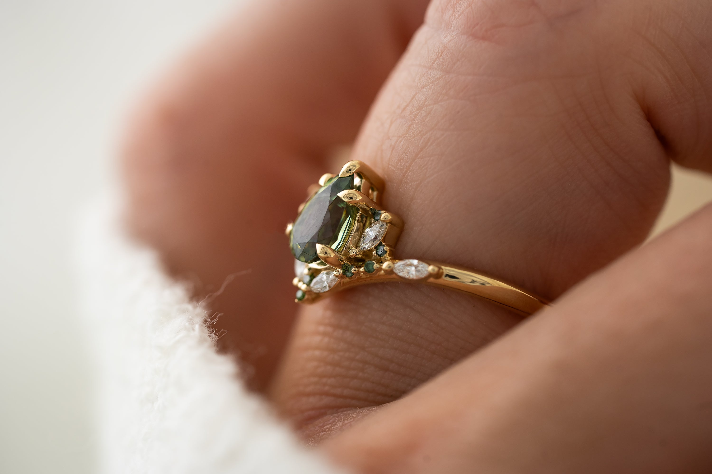 The Aurora Ring | 1.1 CT Pear Demantoid Garnet - Lavender Creek Gems