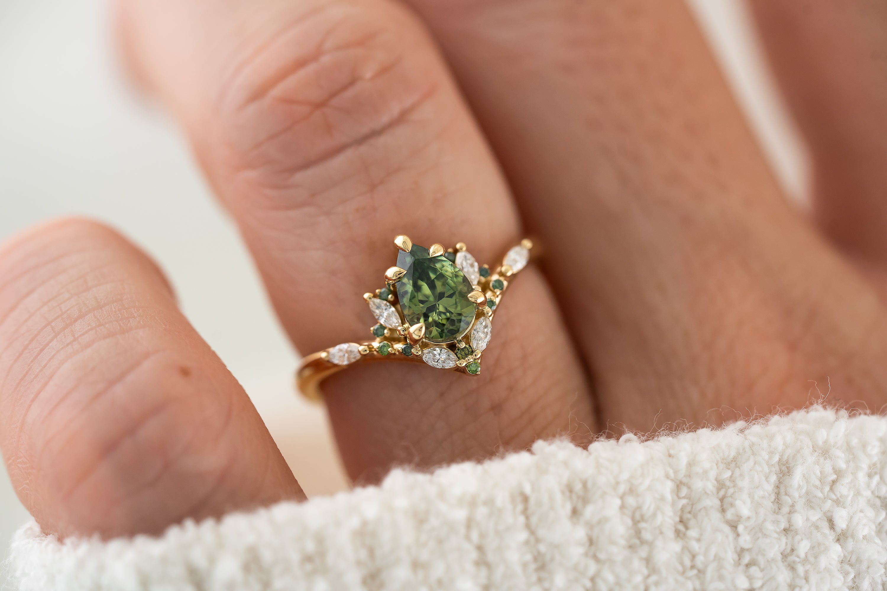 The Aurora Ring | 1.1 CT Pear Demantoid Garnet - Lavender Creek Gems