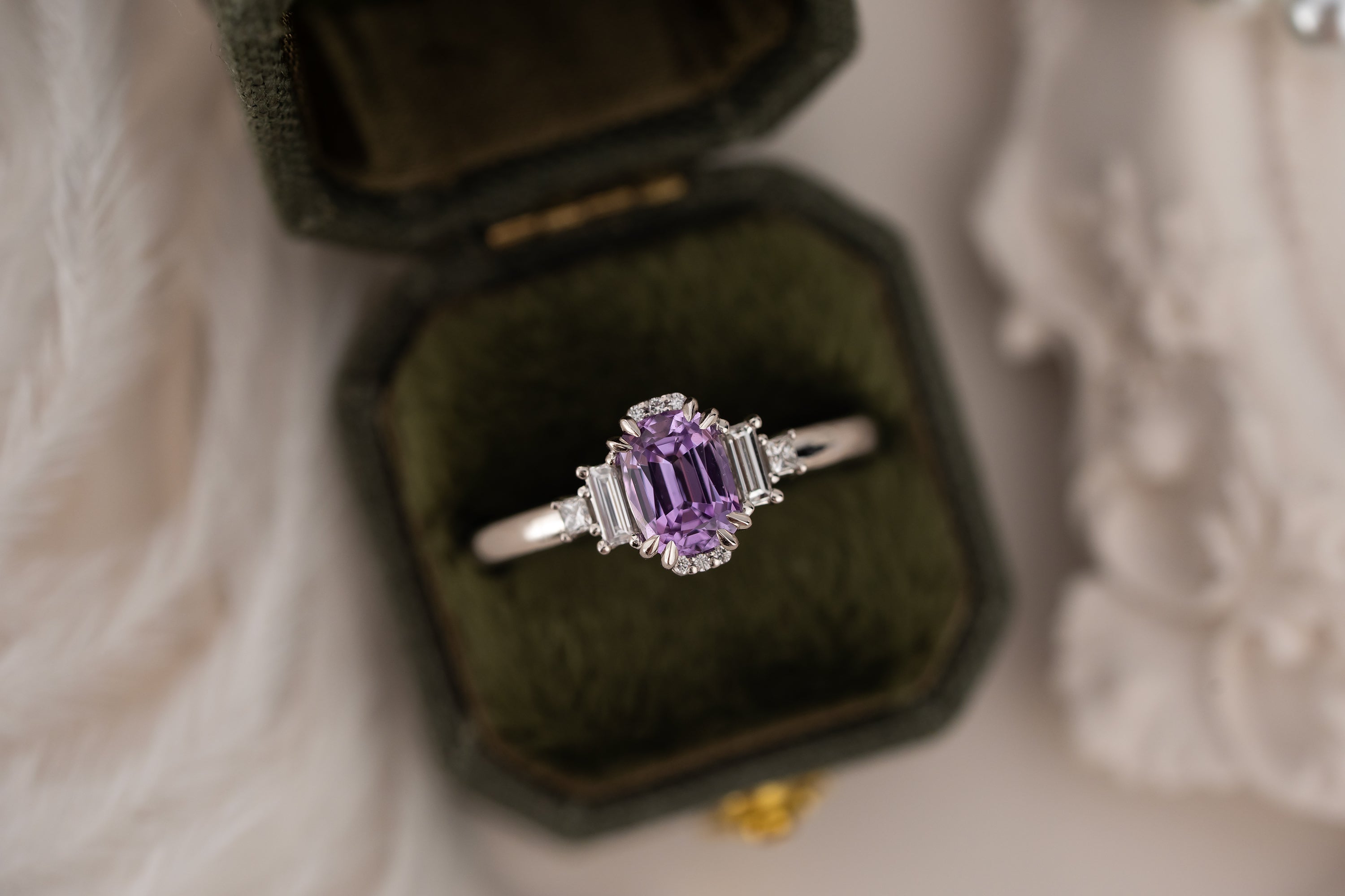 The Sura Ring | 1.06 CT Elongated Cushion Purple Sapphire