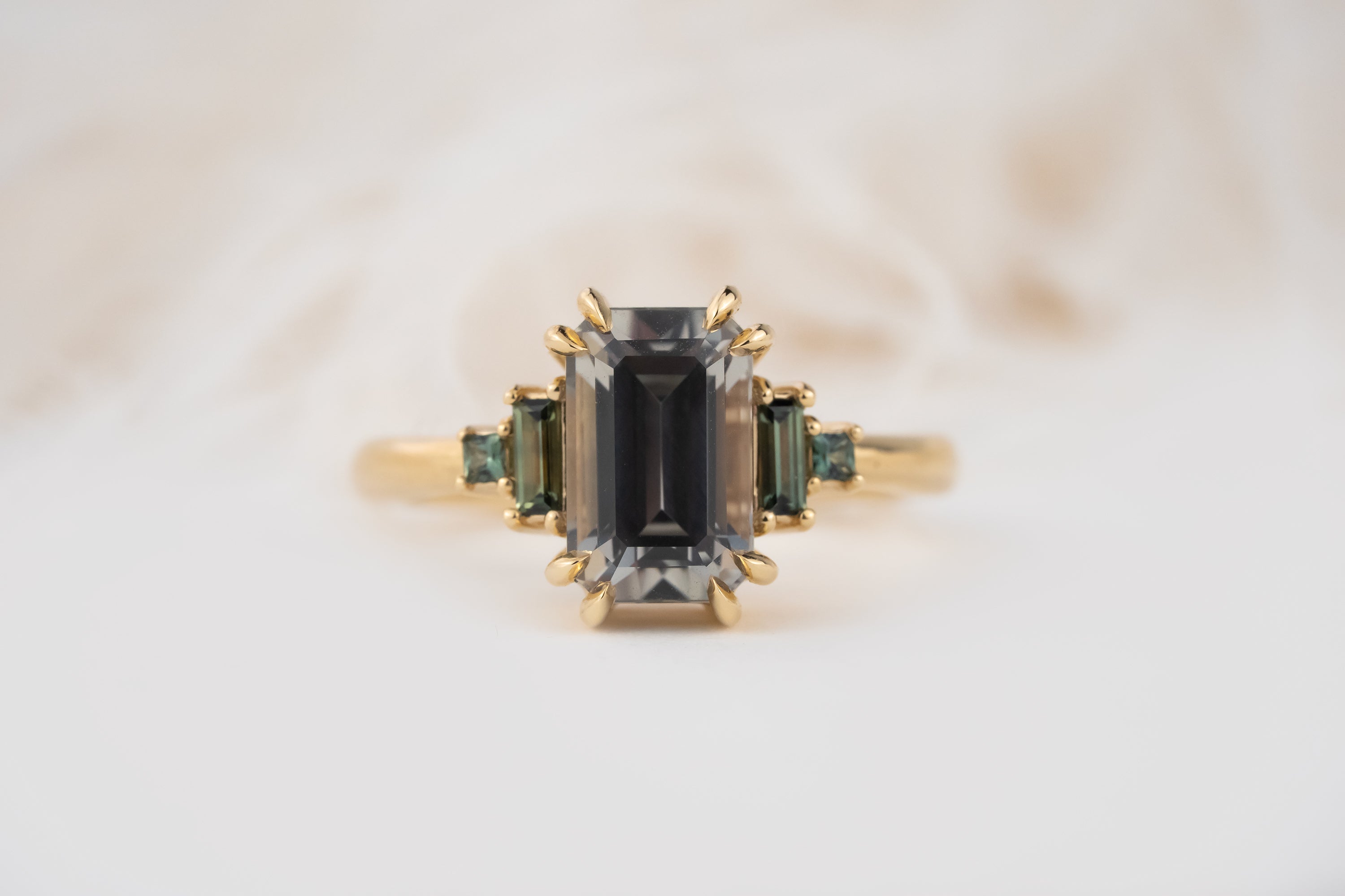 The Mira Ring | 2.98 CT Emerald Cut Steel/Green Sapphire - Lavender Creek Gems