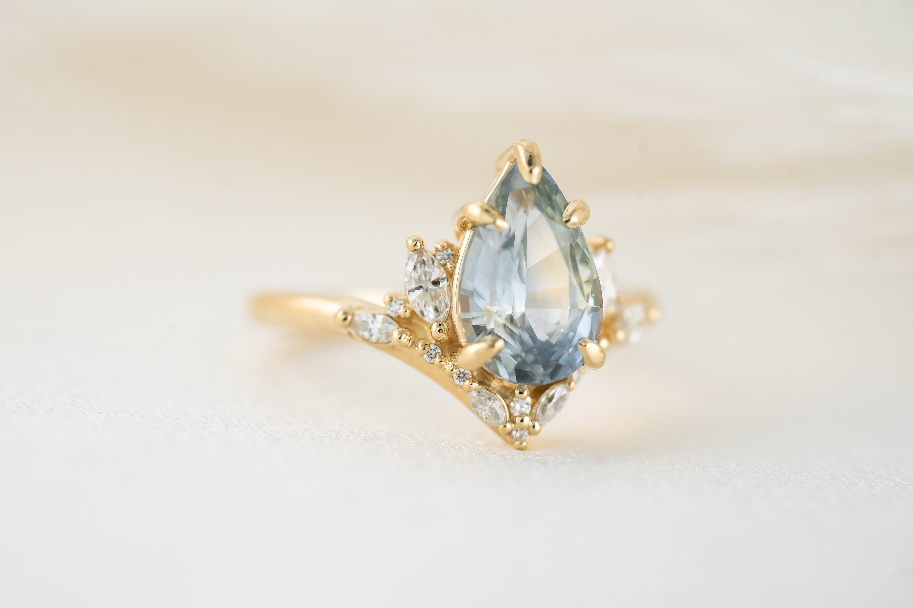 The Aurora Ring | 3.11 CT Pear Light Blue Sapphire - Lavender Creek Gems