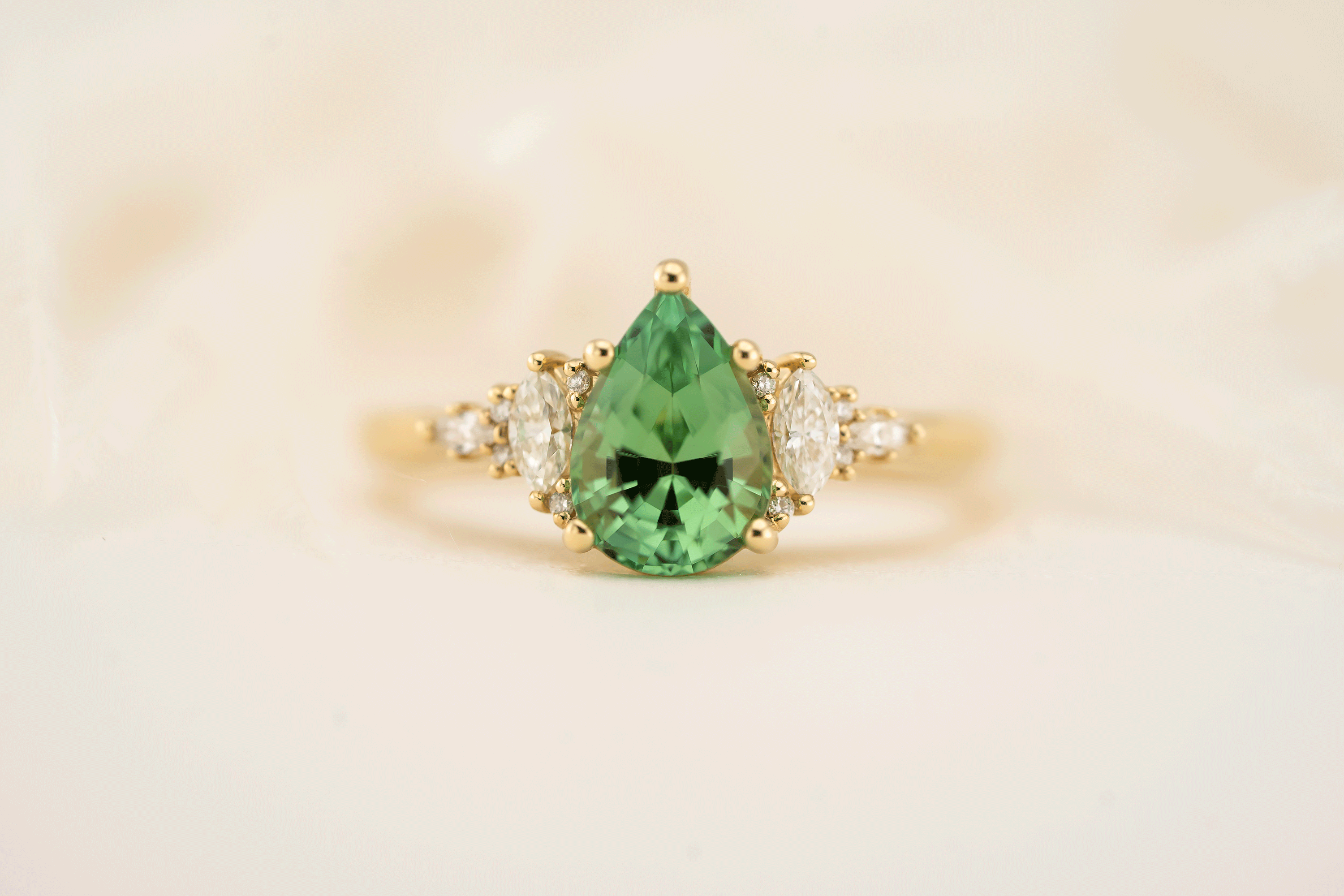 The Maeve Ring | 1.53 CT Pear Lagoon/Green Tourmaline - Lavender Creek Gems