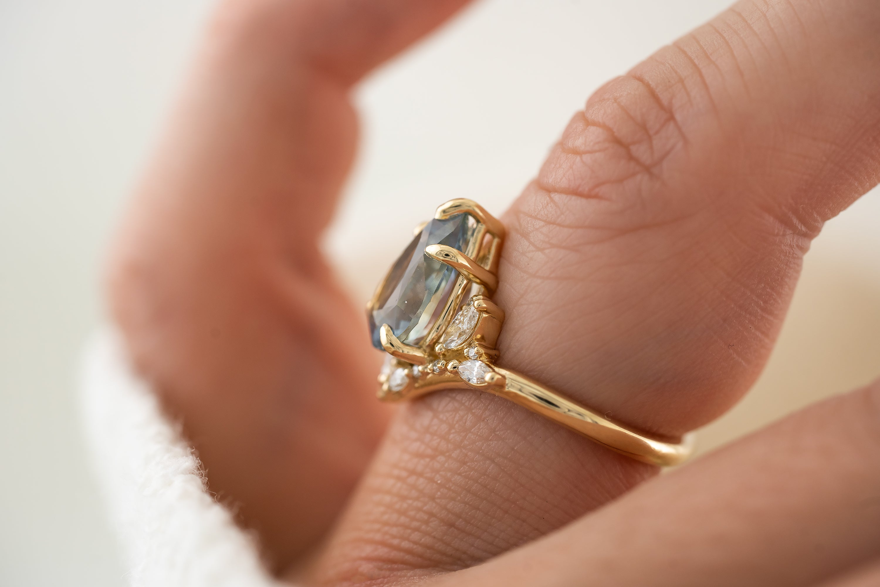 The Aurora Ring | 3.11 CT Pear Light Blue Sapphire - Lavender Creek Gems