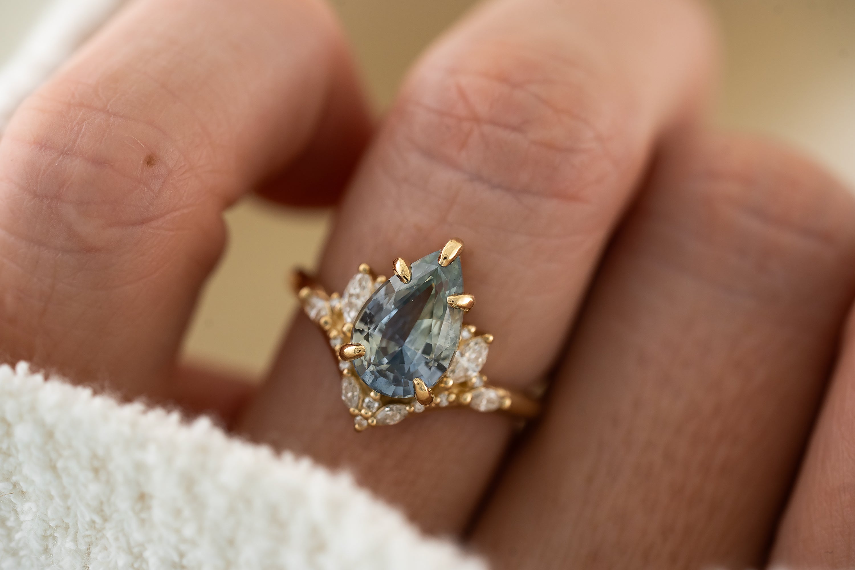 The Aurora Ring | 3.11 CT Pear Light Blue Sapphire - Lavender Creek Gems