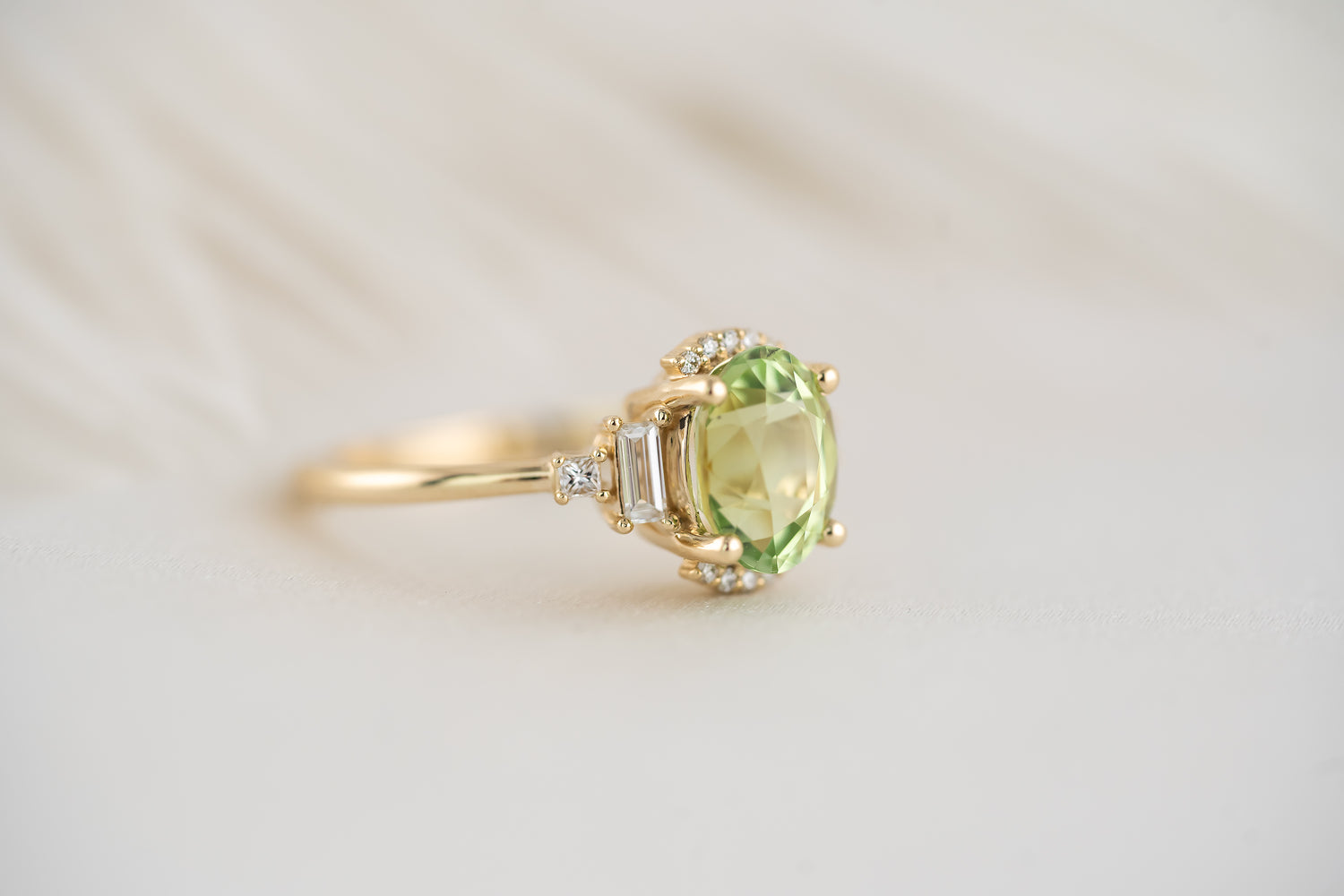 The Sura Ring - 1.7 CT Apple Green Oval Tourmaline - Lavender Creek Gems