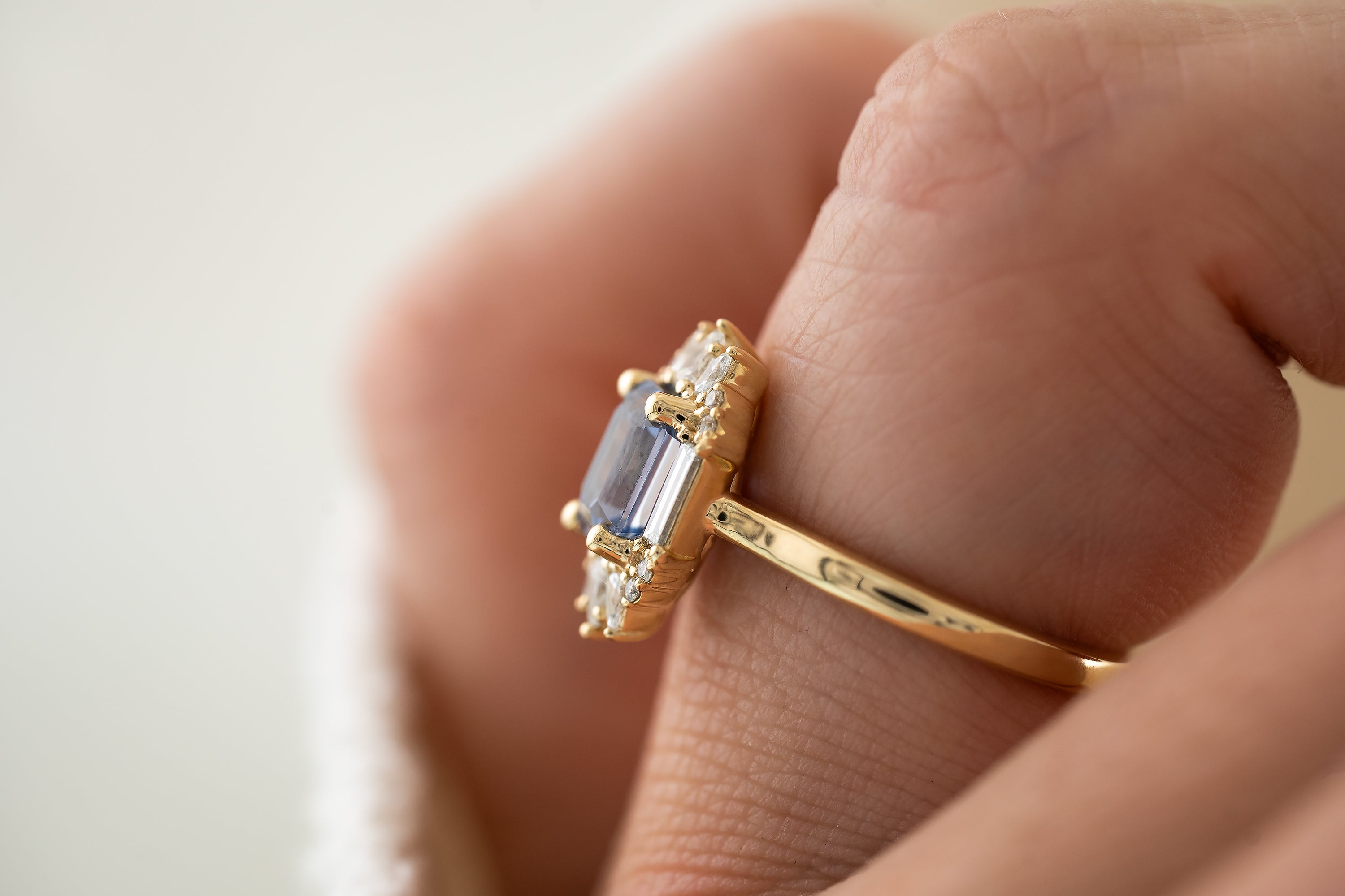 The Georgia Ring | 1.47 CT Emerald Cut Cornflower Blue Sapphire - Lavender Creek Gems